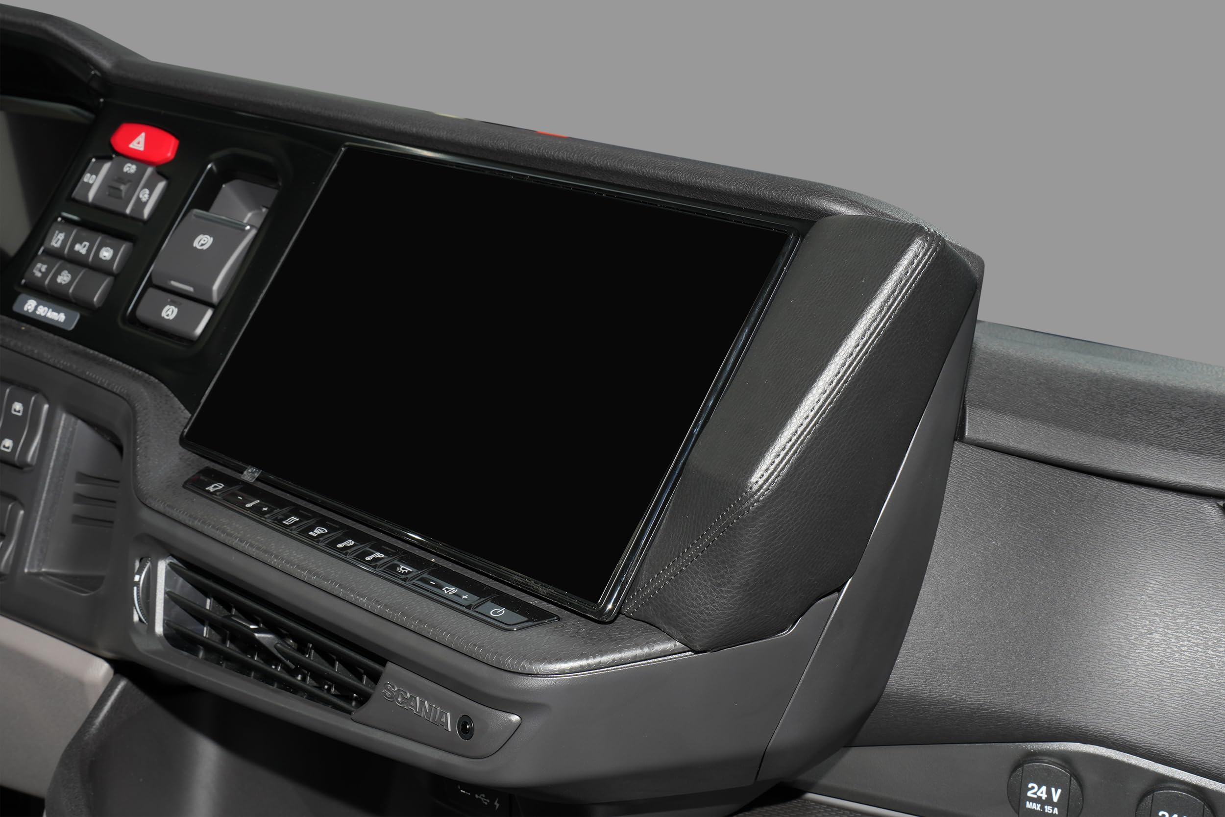 KUDA Handyhalterung passend für Scania P/G/R/S/L ab 2024 (nur bei großem Display) - Telefonkonsole für Smartphones, Handy, Navi und mehr - Kunstlederkonsole, schwarz, 4635