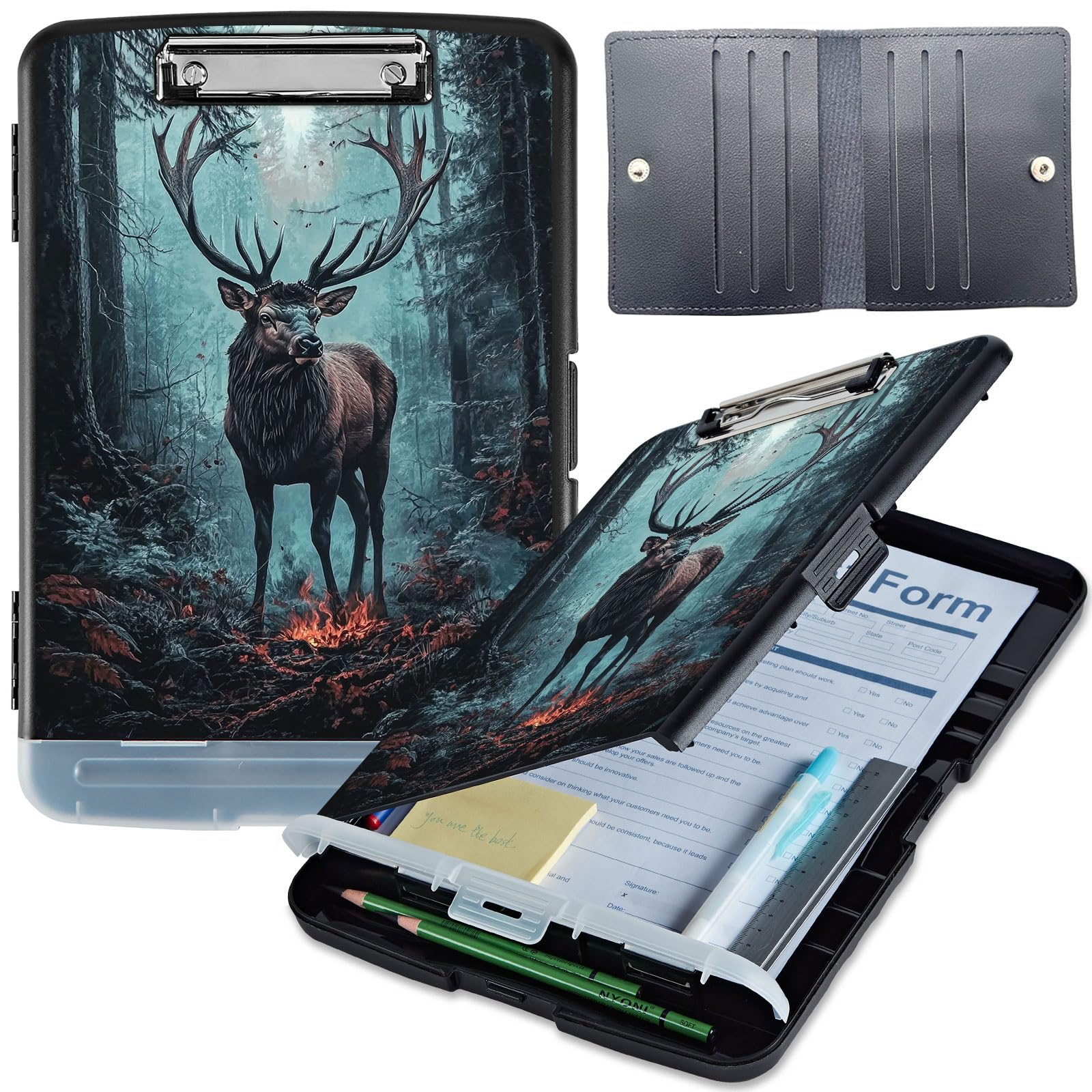 GYSYZJDH Clipboard with Storage, Heavy-Duty Side-Opening Folder with Pen Holder, Durable Plastic Nursing Clipboard for Nurses, Teachers, and Sales, Enormous Stag