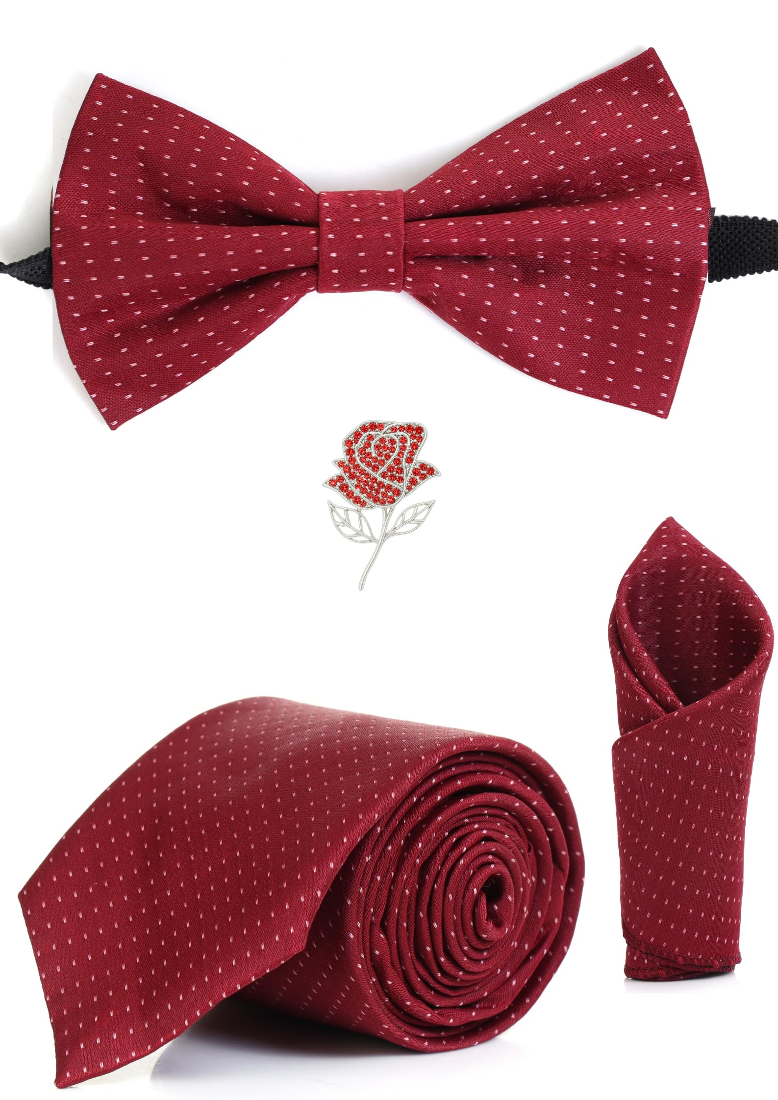 Premium Necktie Set for Men | Tie, Bow Tie, Pocket Square & Brooch Combo – Available in 9 Colors