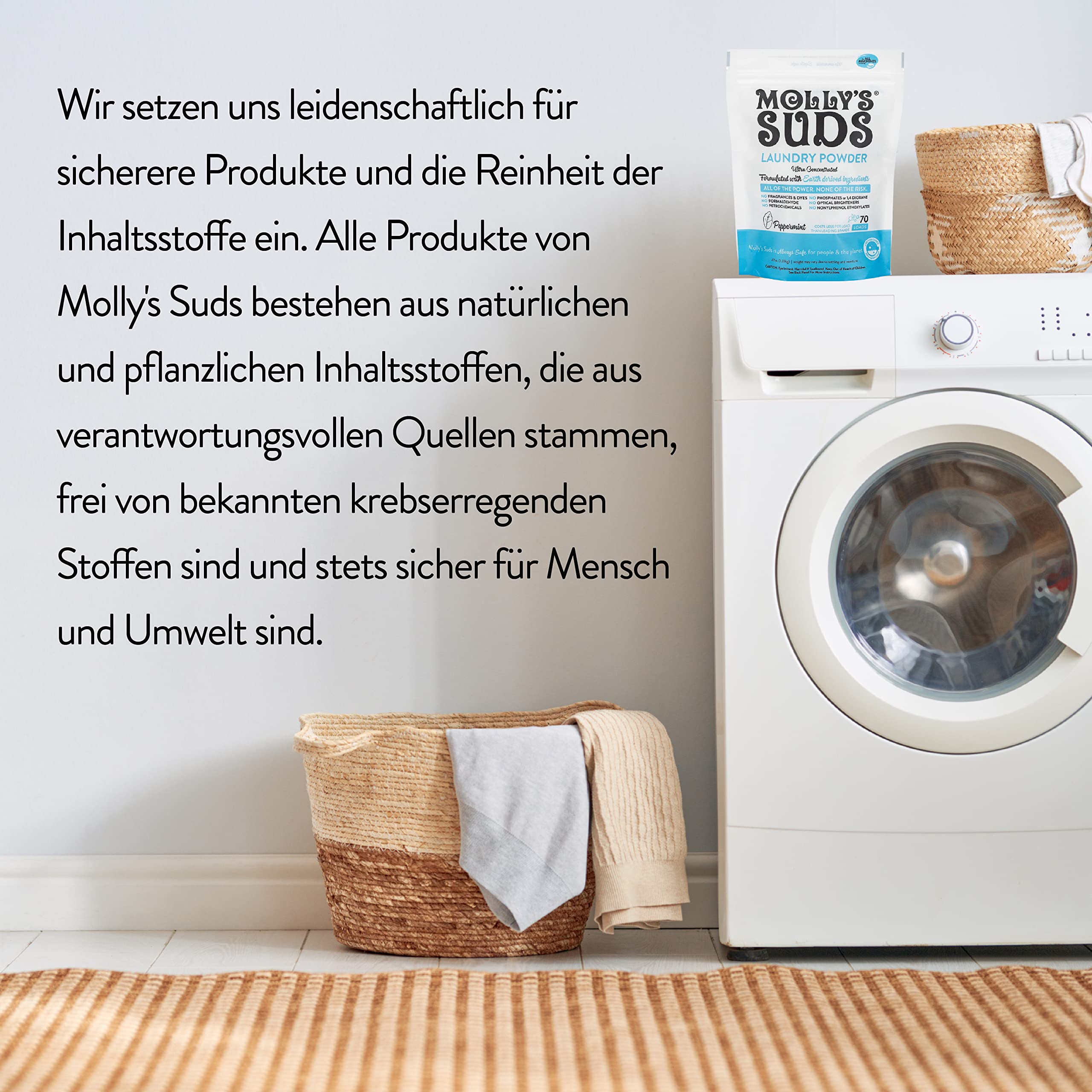 Molly's Suds Active Wear Waschmittel Pulver I Natürliches extra starkes Waschpulver, schmutzabweisend und sicher für Aktivbekleidung und empfindliche Haut I 120 Waschladungen