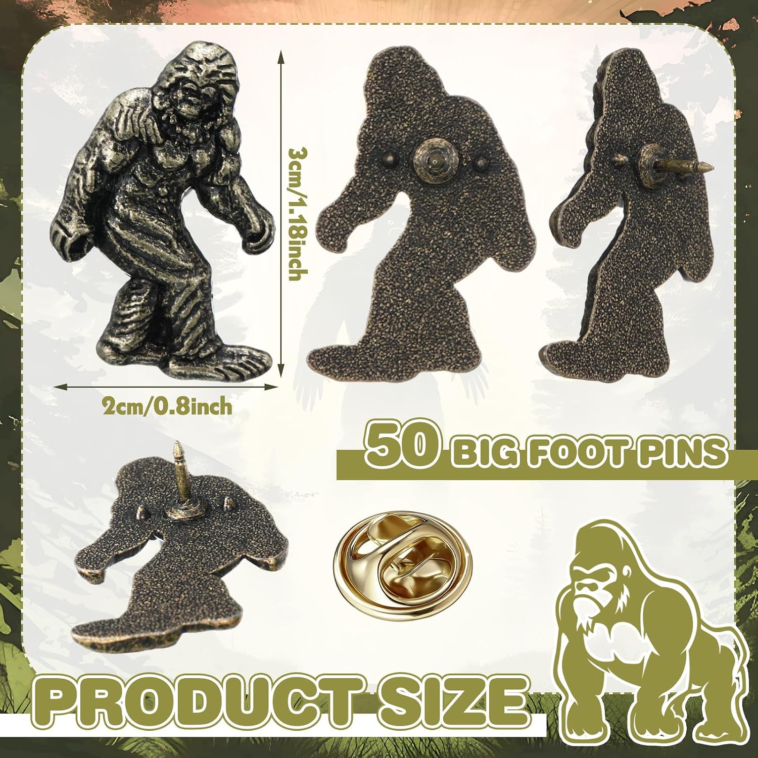 Suncalla 50 Pcs Bigfoot Enamel Lapel Pin Retro Funny Sasquatch Pin Vintage Brooches for Fans of Bigfoot and Sasquatch Women Men Trendy