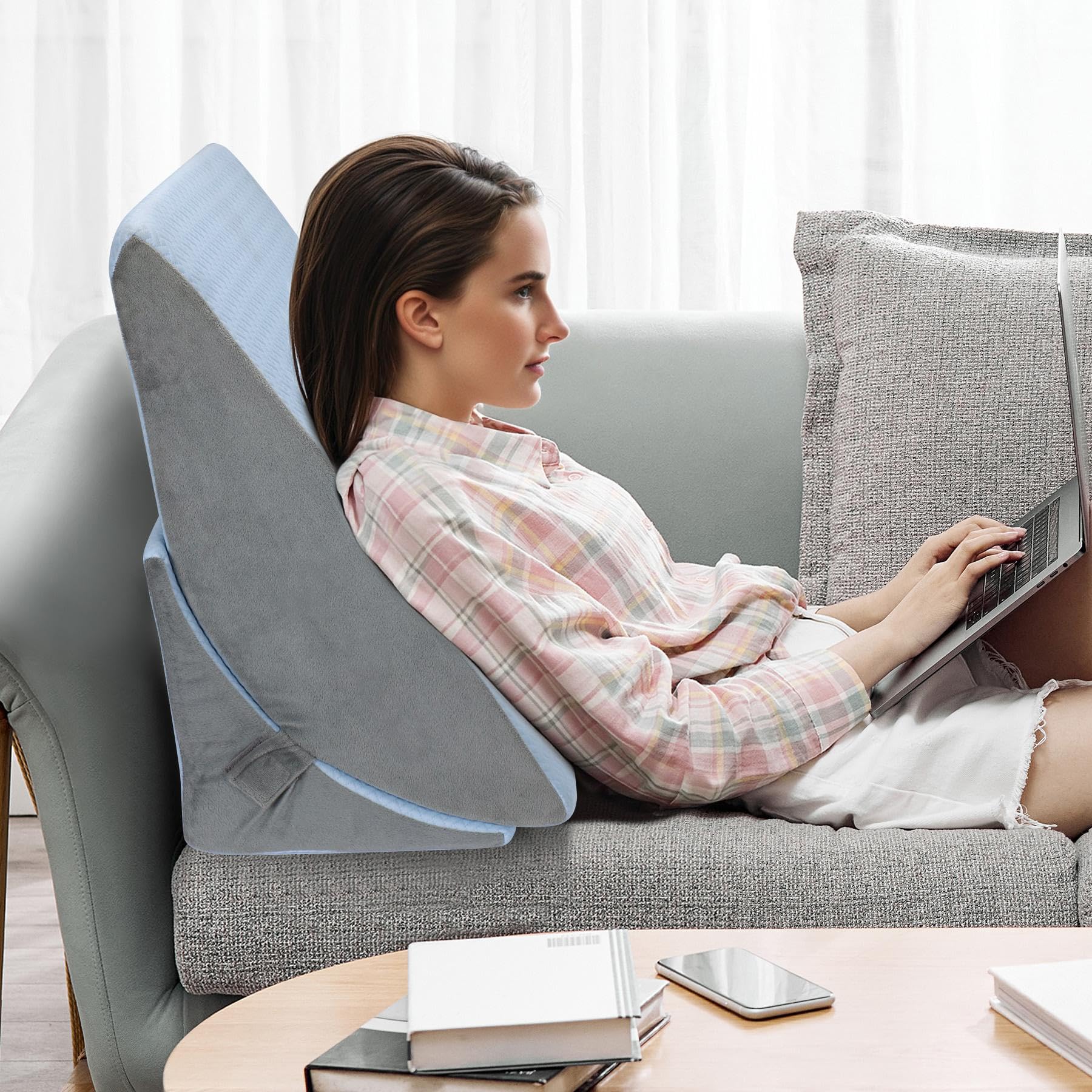 Babenest Verstellbares Keilkissen mit Hochdichteschaum, Ergonomisches Rückenkissen für Bett & Sofa, Reflux Lesekissen zum Schlafen, Spielen, Fernsehen (Blau)
