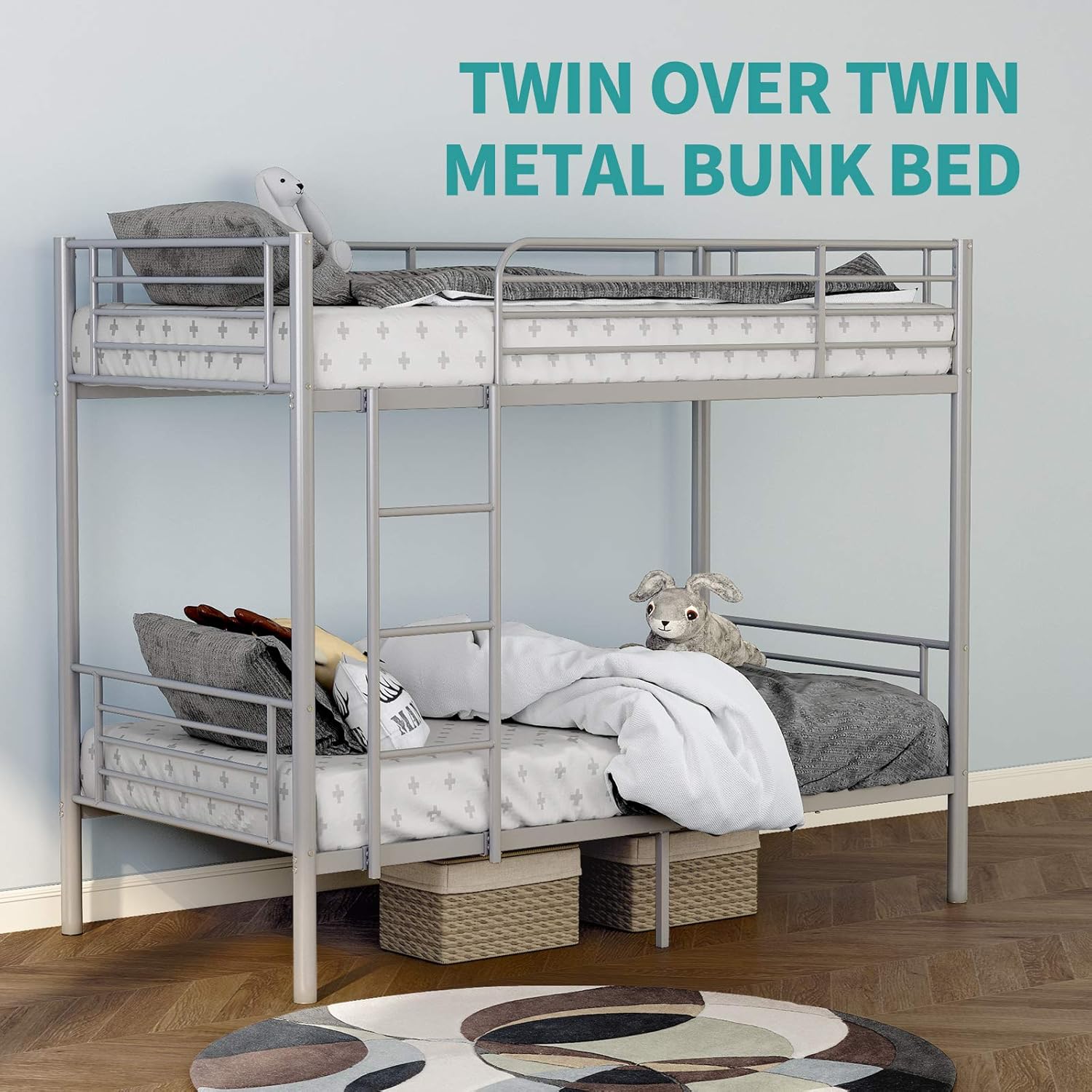 Buy mecor Twin Over Twin Metal Bunk Bed / Sturdy Frame with Metal Slats