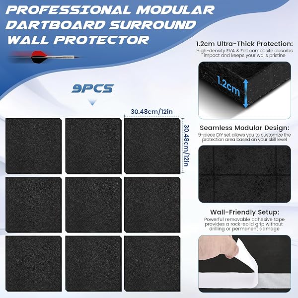 90x90 cm Protection Murale pour Cible de Fléchettes en Feutre et Liège | Panneau Adhésif pour Protéger Le Mur et Les Fléchettes | Dos en Liège Résistant aux Impacts - 2