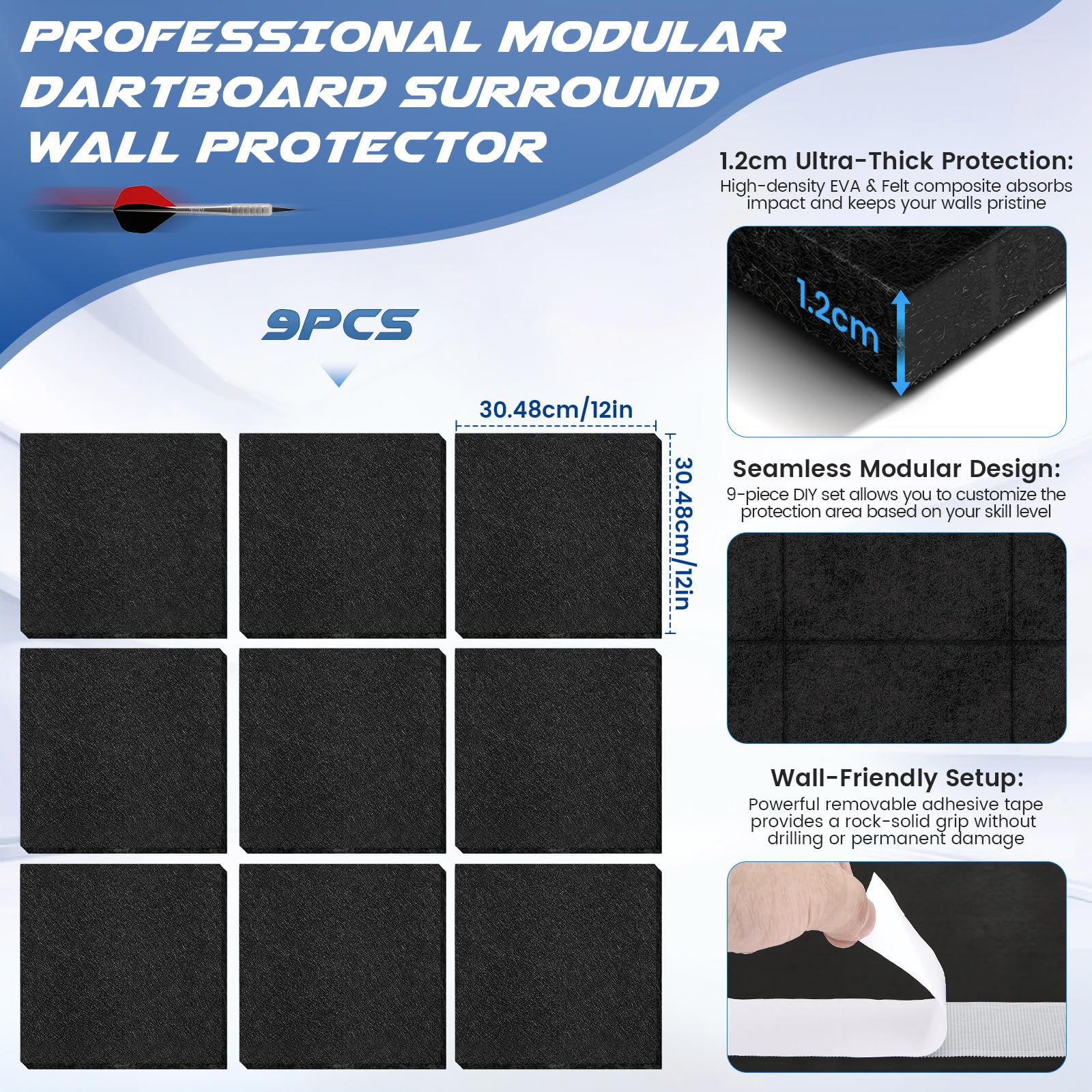 90x90 cm Protection Murale pour Cible de Fléchettes en Feutre et Liège | Panneau Adhésif pour Protéger Le Mur et Les Fléchettes | Dos en Liège Résistant aux Impacts - 2