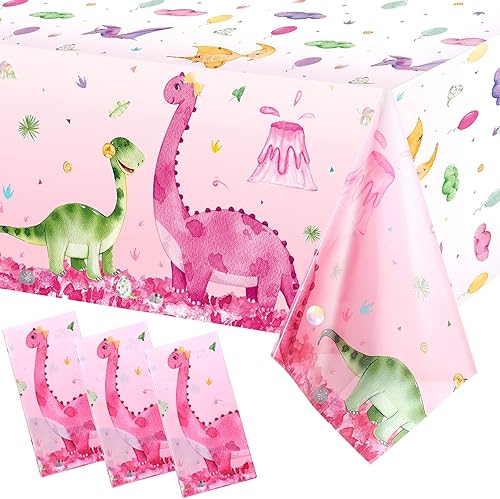 Miniatura 1 de 3 manteles de fiesta de dinosaurios, fundas de mesa de dinosaurio rosa, manteles de plástico desechables con estampado de dinosaurio, manteles
