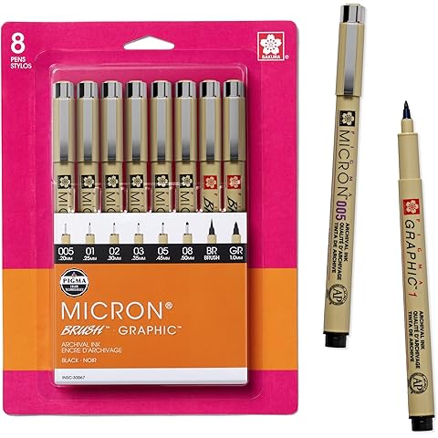 SAKURA Pigma Micron Fineliner Pens - Archival Black Ink Pens - for Writing or Drawing for Artists, Crafters & DIY Gifts Projects - Assorted Point Sizes - 8 Count