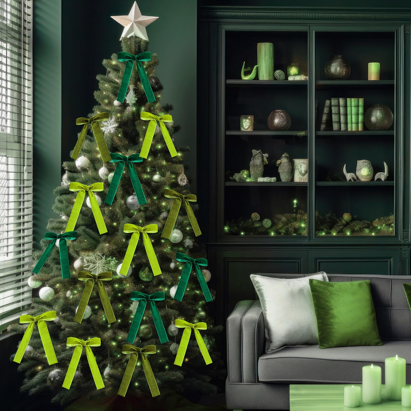 Juego de 36 lazos de terciopelo de Navidad, lazos de Navidad, para manualidades, manualidades, regalos, para guirnaldas, decoración del hogar, boda, decoración interior al aire libre (verde