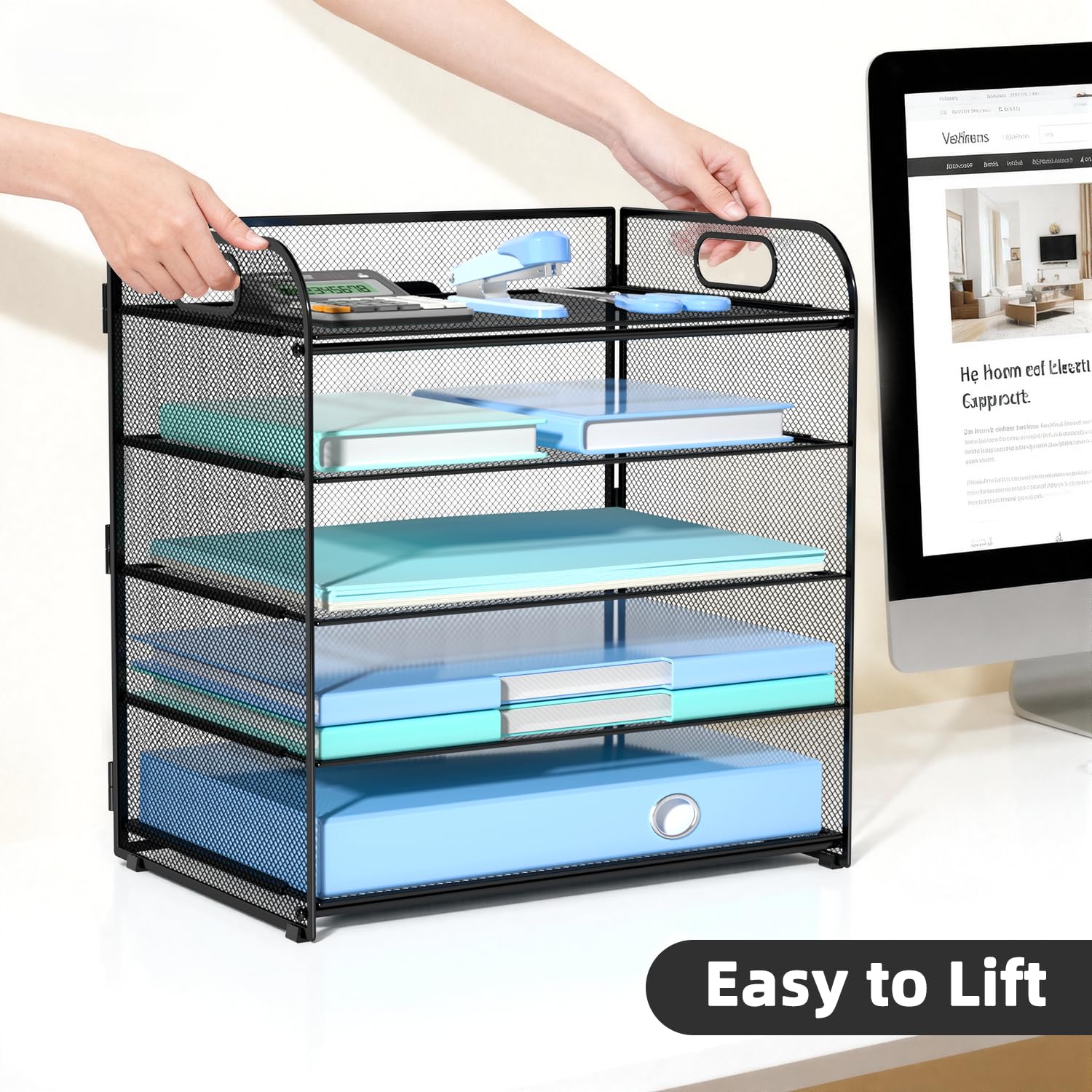 5 Ebenen Papier Briefablage Schreibtisch Organizer, Mesh Schreibtisch Datei Organizer Metall Papierhalter Schwarz Desktop Dokument Regal Ablage Aufbewahrung für Büro Schule Zuhause (5 Ebenen)