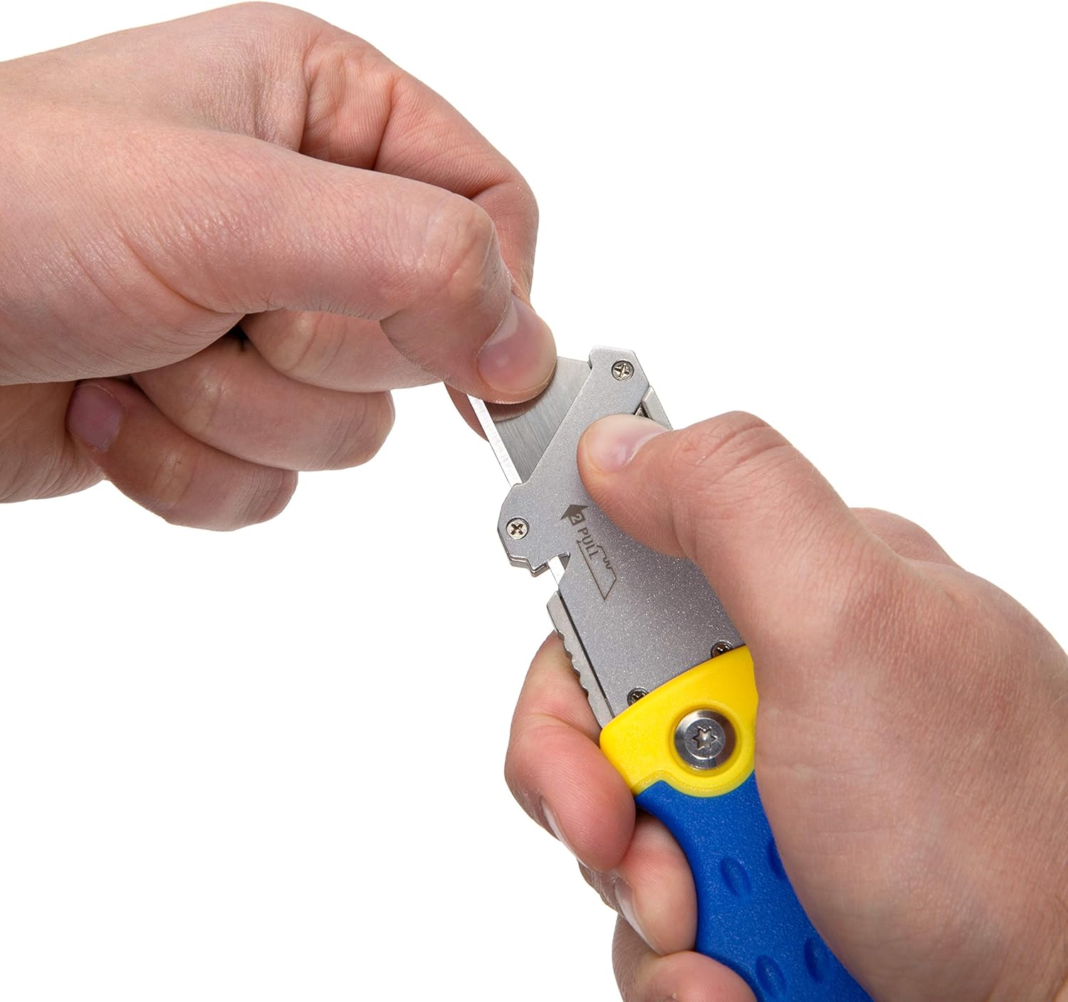 Estwing Folding Lock Back Utility Knife/Box Cutter Tool with Disposable Razor Blade, Ergonomic Handle, Belt/Pocket Clip (Pack of 2)