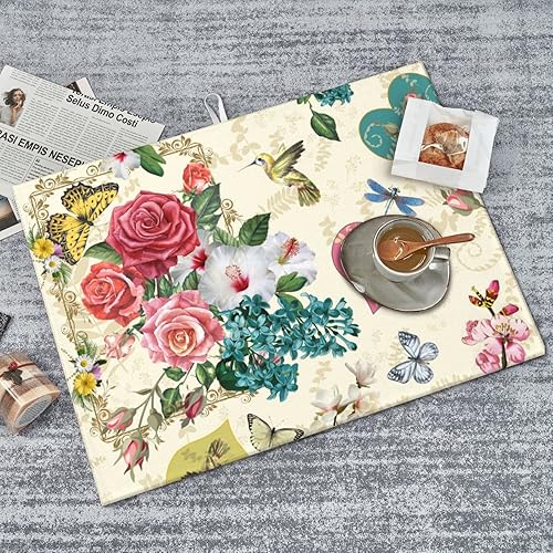 Vista 106 de Tapete de secado de platos de hojas florales verdes para encimera de cocina, 18 x 24 pulgadas, tapete absorbente reversible para platos Hoja floral