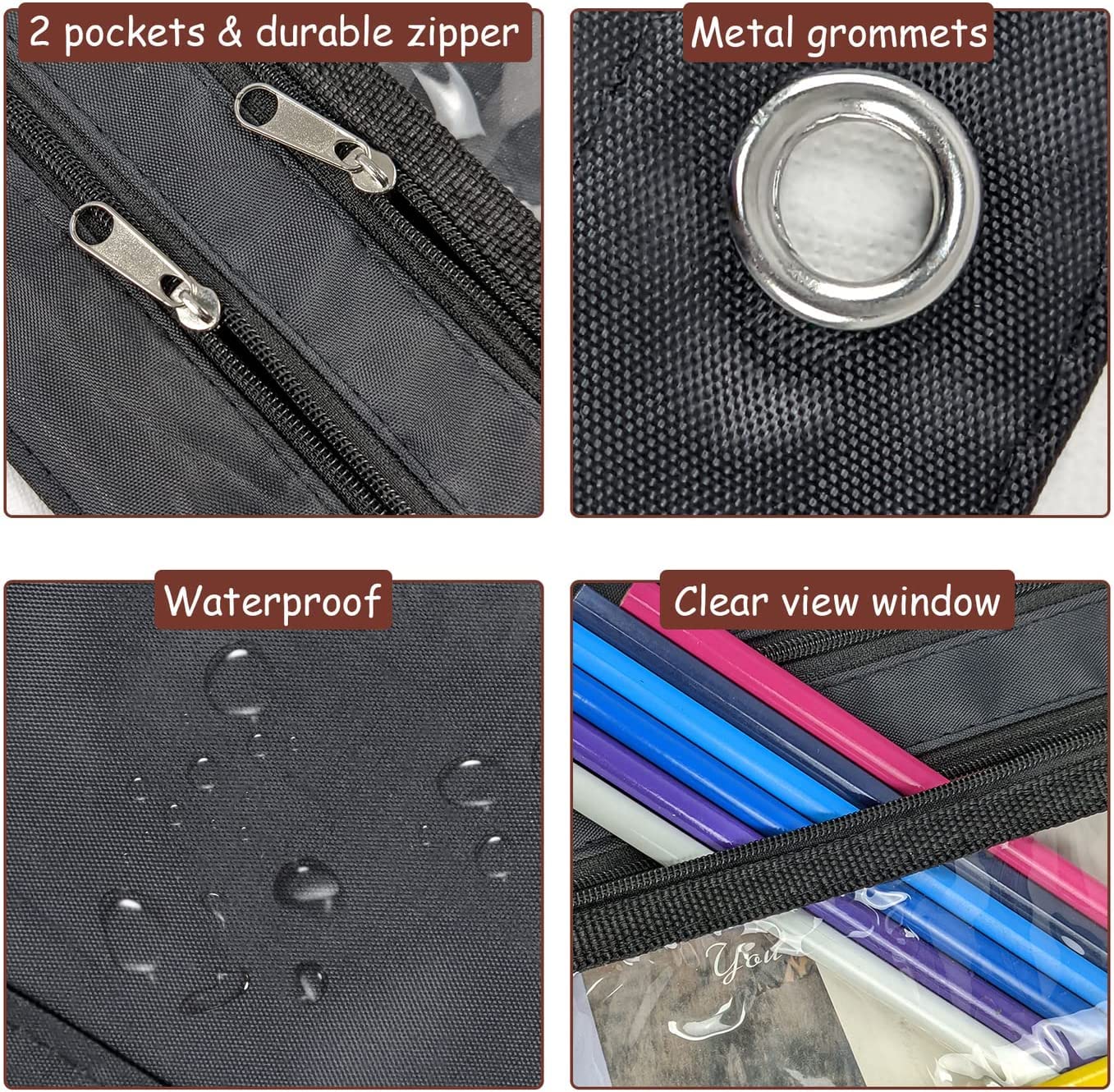YoeeJob 24 unidades de estuches para carpetas de 3 anillas, bolsillos expandibles con cremallera, gran capacidad, portalápices, estuche con ventana transparente, escuela, escuela, oficina, organizador
