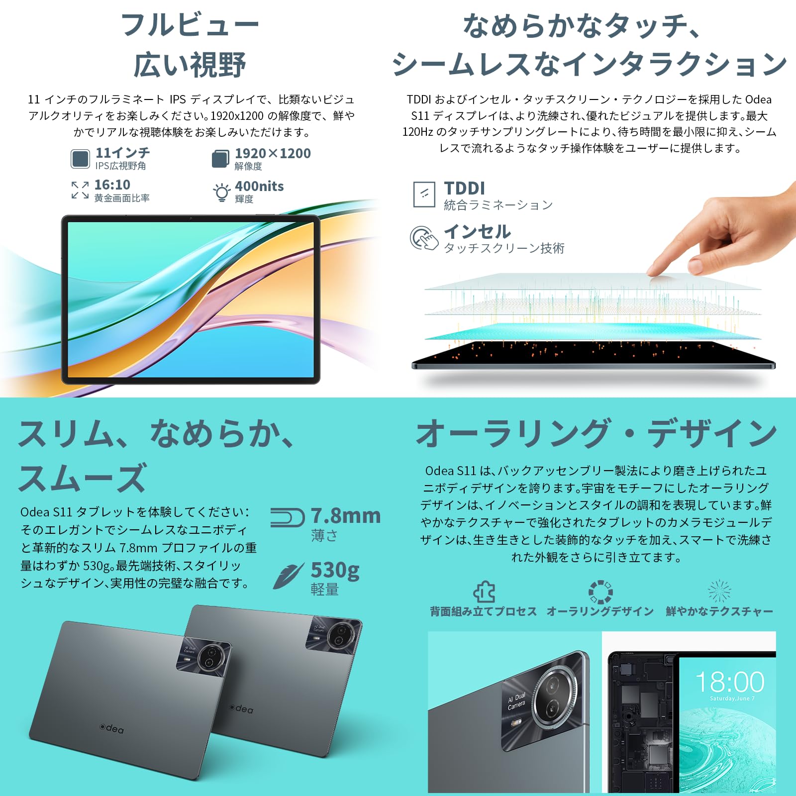 Amazon.co.jp: 【11 インチ Android タブレット 2025 新】ODEA S11