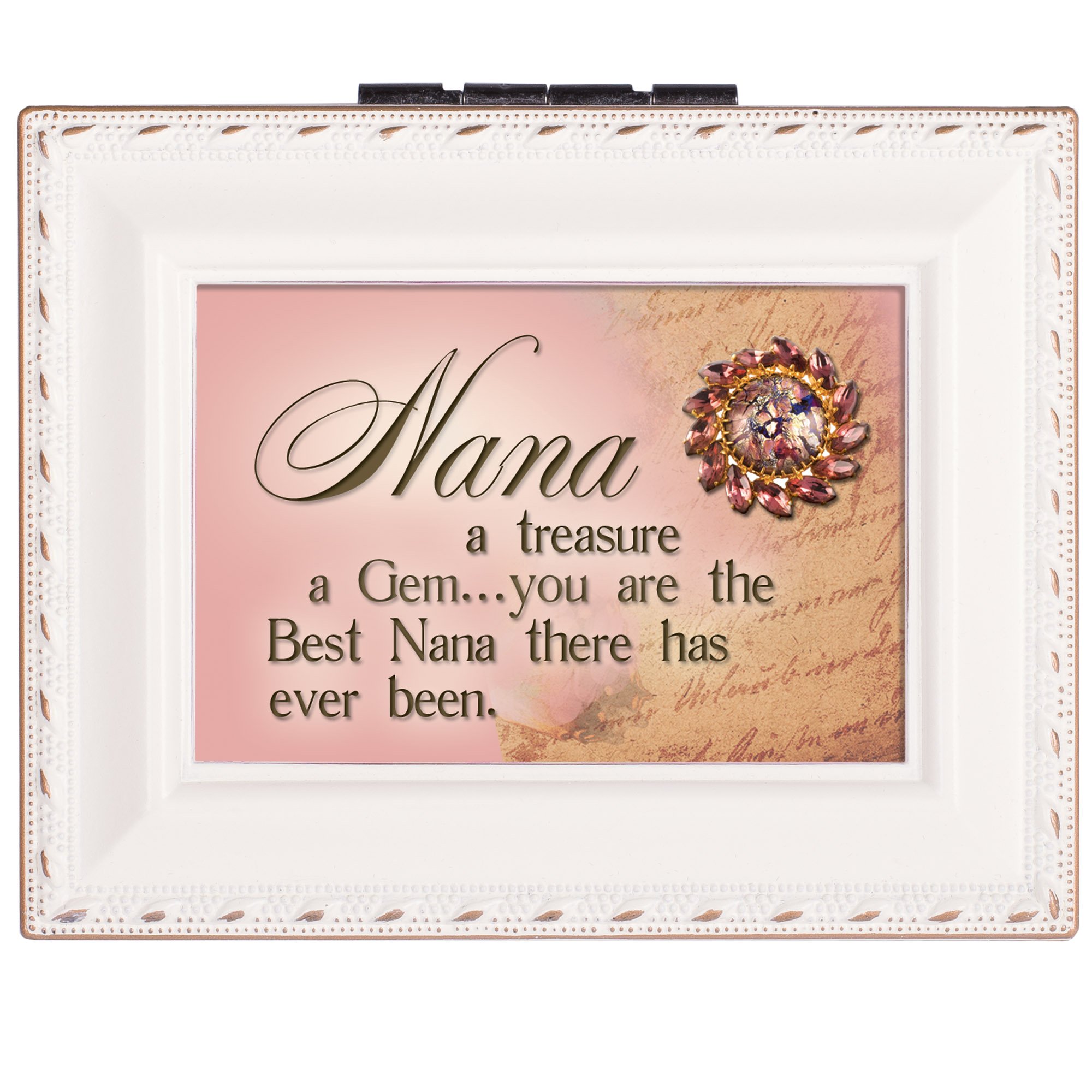 Cottage Garden Nana Treasure Gem Ivory Rope Trim 4.5 x 3.5 Tiny Square Jewelry Keepsake Box