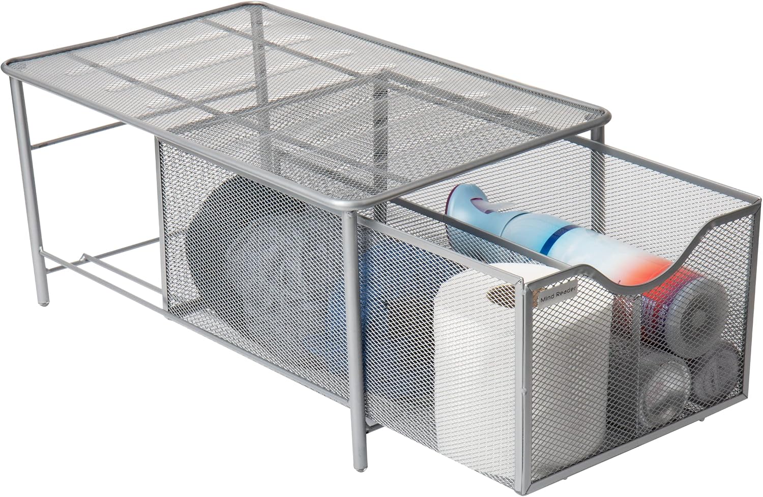 Mind Reader Organizer Storage Basket, 15.4” L x 9.4” W x 7.5” H, Silver