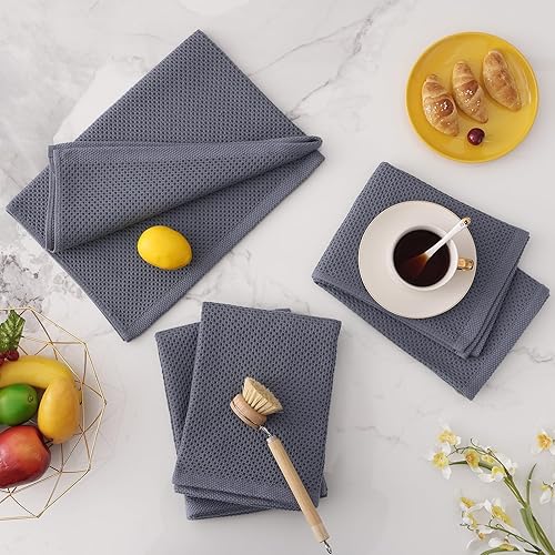 Miniatura 281 de Homaxy Trapo de cocina de 100% algodón, tejido de punto gofre, ultrasuaves, absorbentes, de secado rápido, para limpiar, 13 x 28 pulgadas, paquete