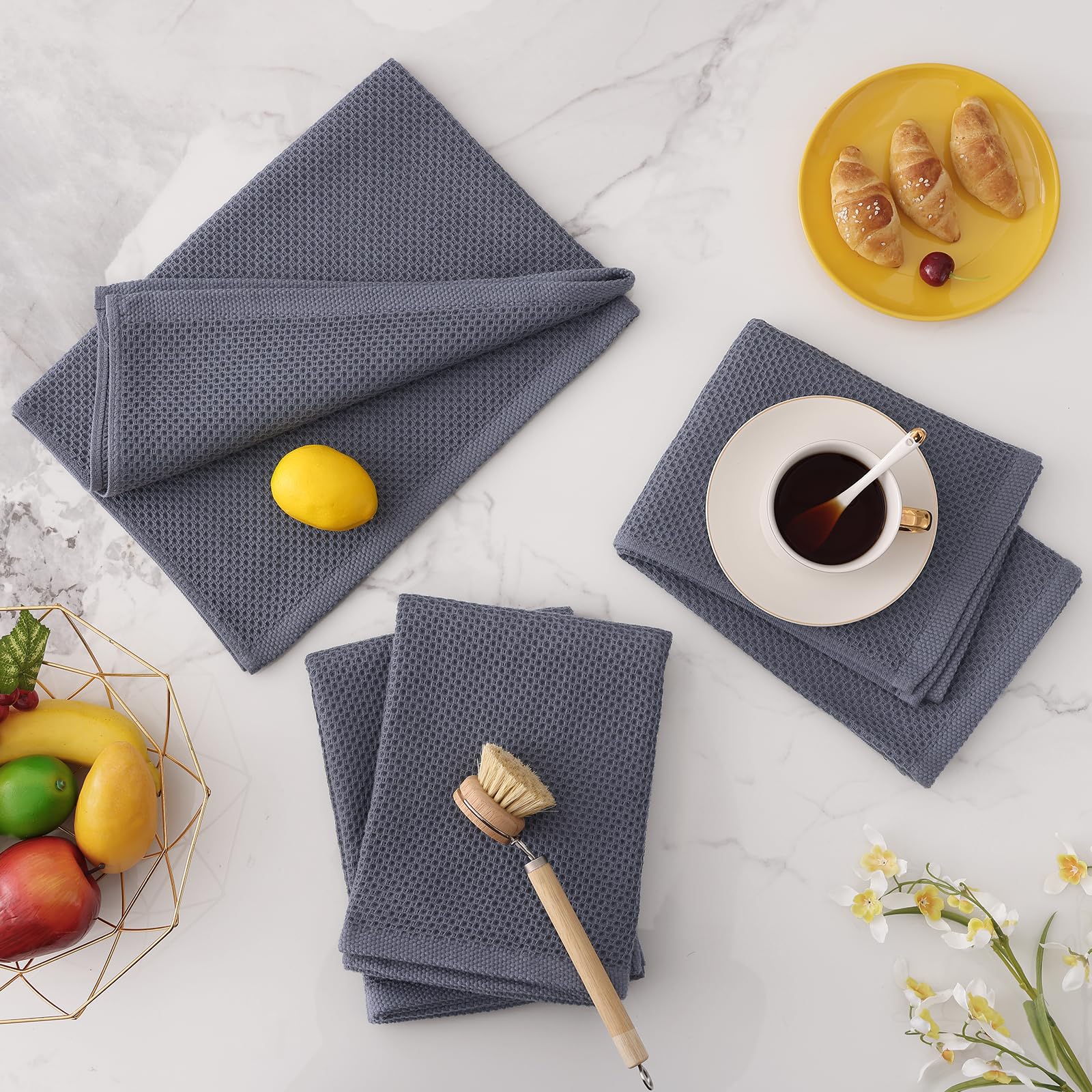Homaxy Lot de 8 torchons de cuisine surdimensionnés 100 % coton gaufré, ultra doux, absorbants, séchage rapide, torchon de nettoyage de 50,8 x 71,1 cm, gris foncé
