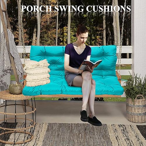 Miniatura 5 de lsxlkha Cojines de columpio para exteriores, impermeables, de 3 plazas, cojín de repuesto para columpio de porche con respaldo, cojín de banco para