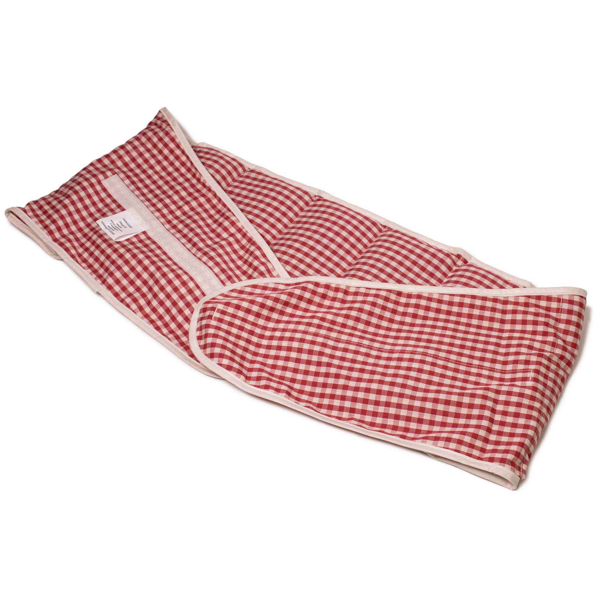 Wärmegürtel Kirschkernkissen. Gürtel mit Klettverschluss - ca. 135cm - 7-Kammer - Wärmekissen Rücken XXL Körnerkissen - Bio-Stoff rot-weiß