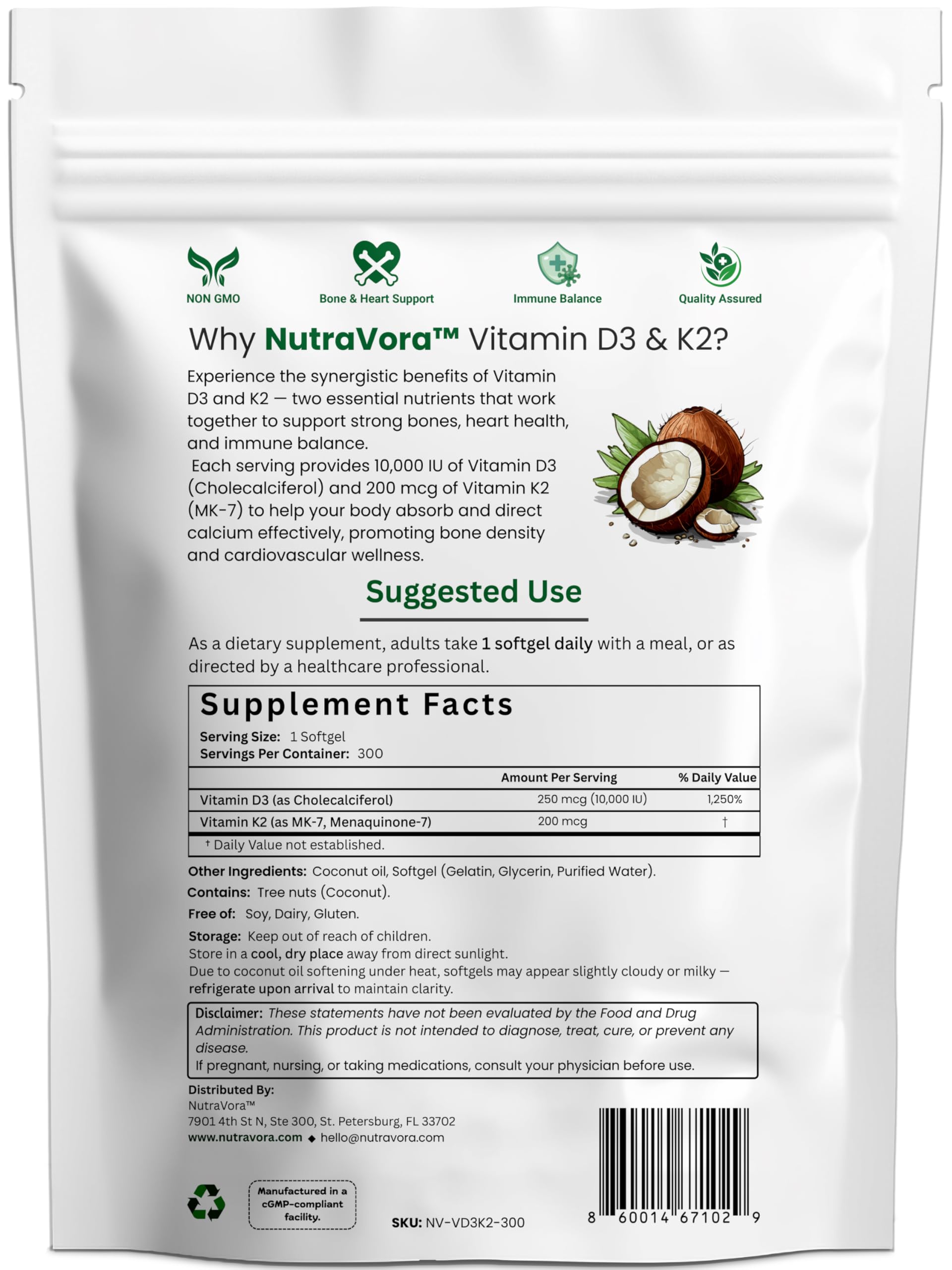 Vitamin D3 K2, 10,000 IU D3 + 200 mcg K2 MK-7, 300 Softgels — Amazon image 2