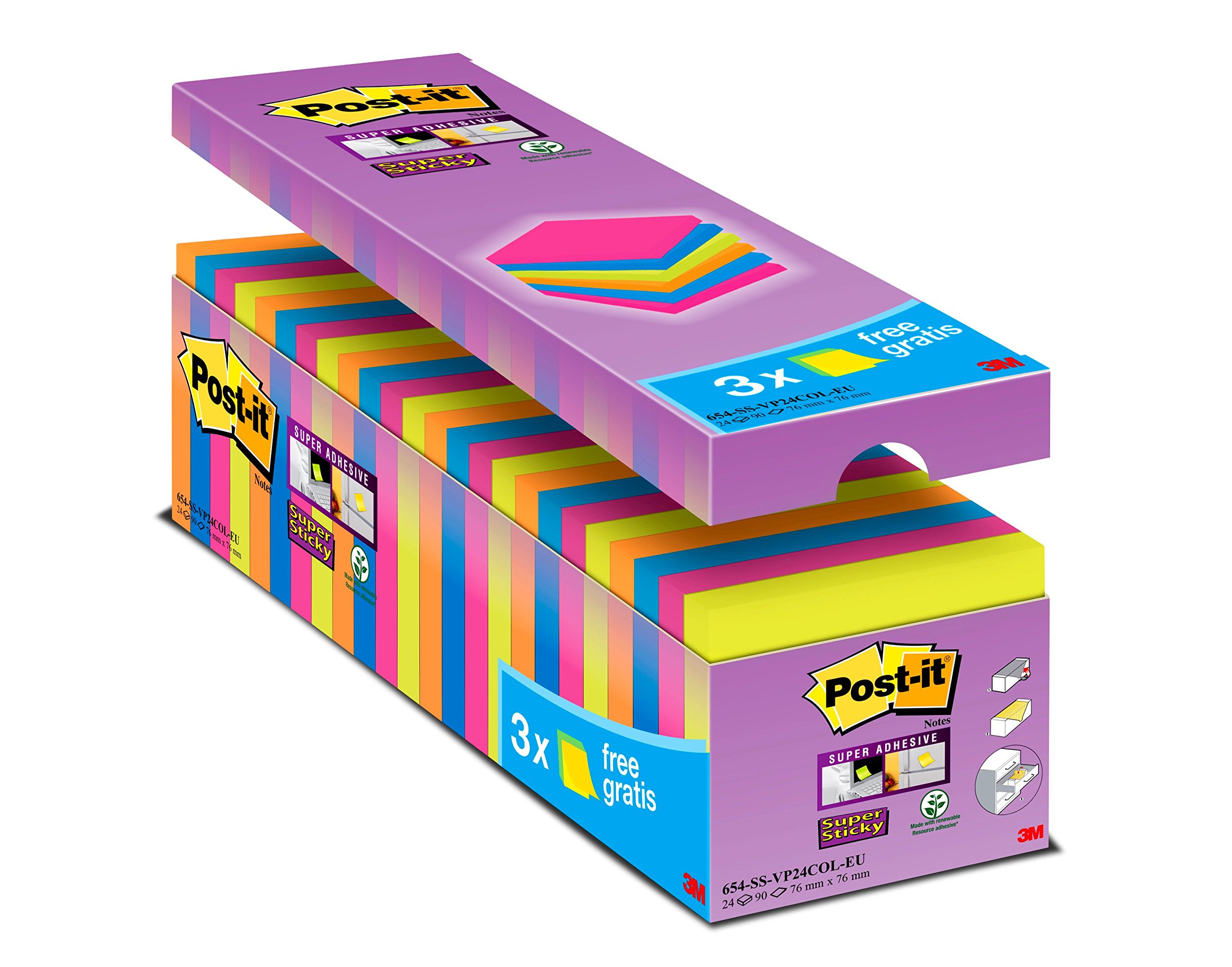 Post-it "Super Sticky Notes Promotion" selbstklebende Haftnotizzettel in 76 x 76 mm & Post-it Super Sticky Meeting Notes 6445-4SS – Selbstklebende Haftnotizzettel in 152 x 101 mm