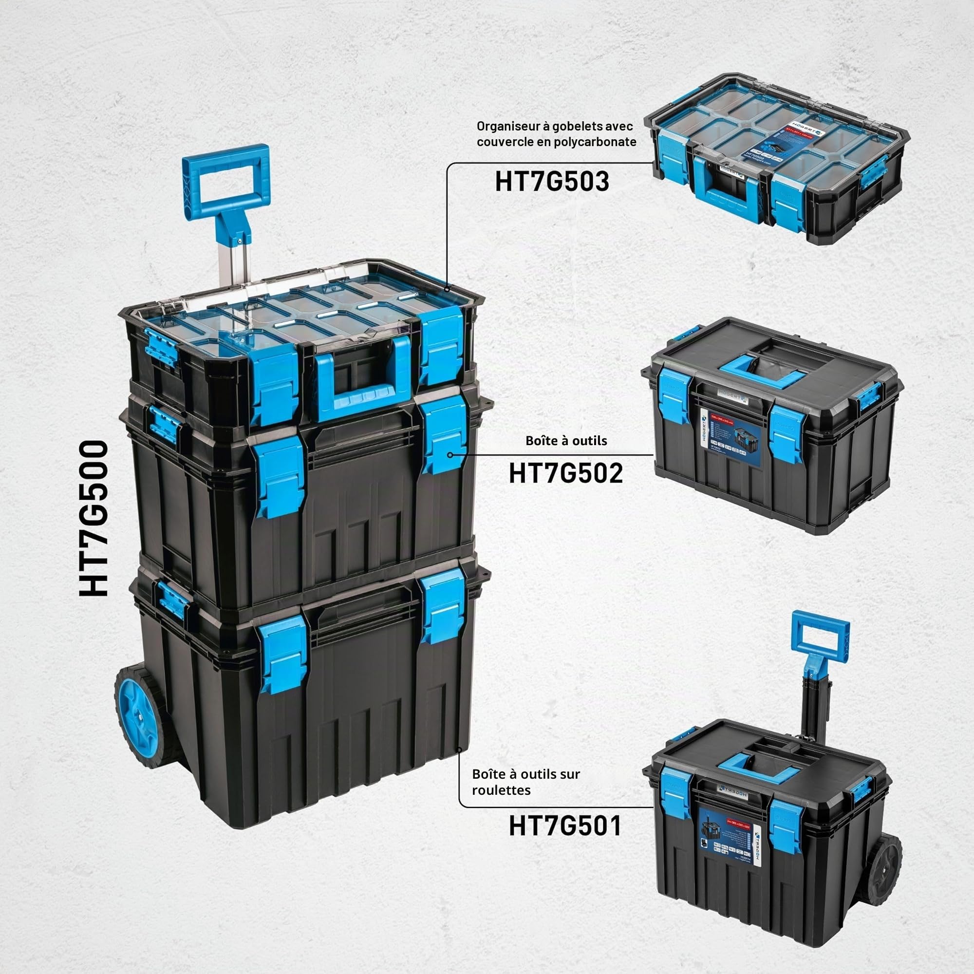 Högert Technik - Boite à Outils HT7G502, Outils Bricolage, Boîte à Outils avec une Capacité de Charge jusqu'à 50 kg, Trousse a Outils, Fermetures Robustes en ABS, Construction Modulaire