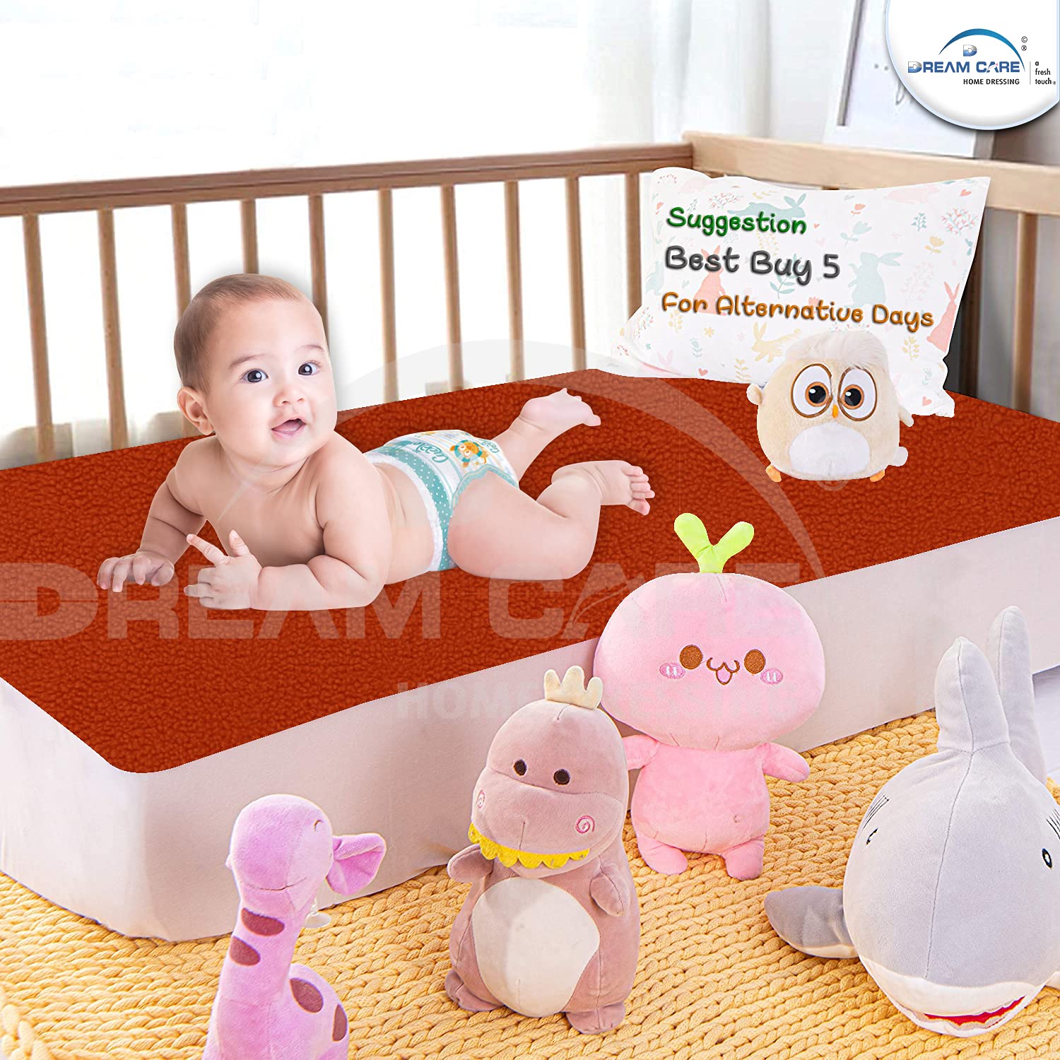 DREAM CARE Waterproof & Washable Instadry Extra Absorbent Baby Dry Sheet & Bed Protector/Crib Sheet - Size Small 20x28 Inches/ 50X70 Cms-Rust