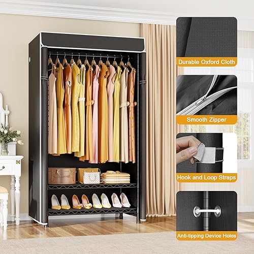 Miniatura 3 de H5C Perchero con Cubierta, Armario Portátil para Colgar Ropa, Percheros de Ropa Cubiertos Resistentes, Percheros de Ropa Independientes con Estantes