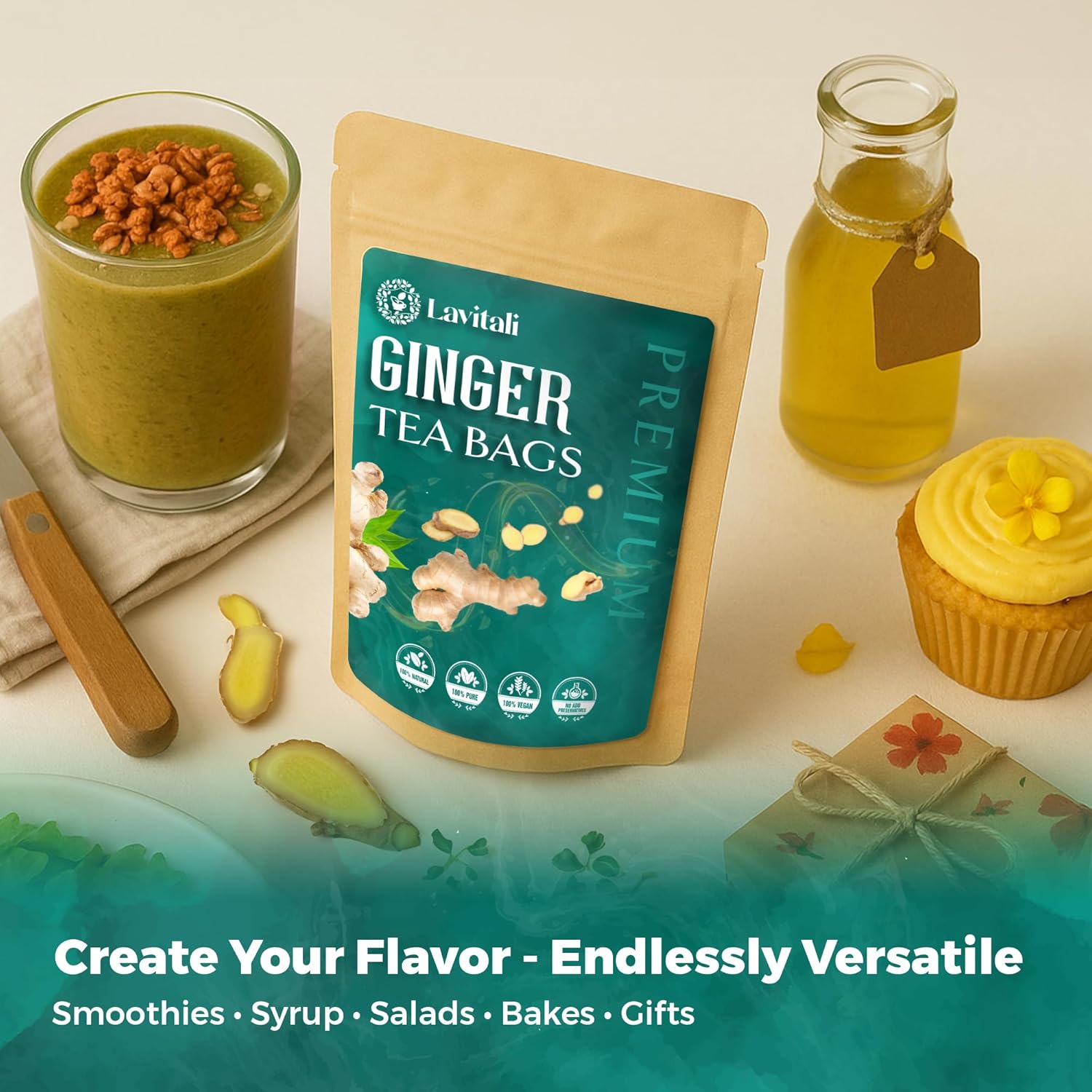 Lavitali, Ginger Tea Bags | 120 bags, 100% Pure Herbal Tea | Caffeine-Free, No Sugar, Eco-Friendly Filter Bags | Daily Natural Botanical, Hot or Iced Herbal Infusion - Image 6