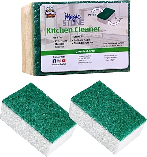 Compac Home Magic-Stone - Limpiador de cocina exfoliante de 2 caras, elimina fácilmente la suciedad de alimentos rebeldes, grasa, 3 unidades