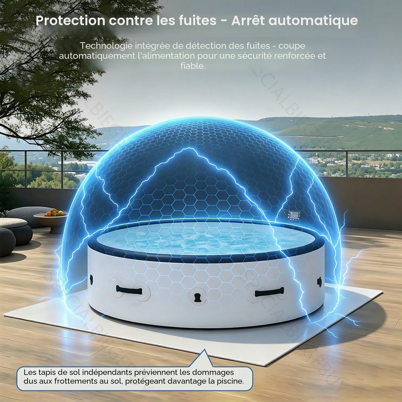 Spa de jardin plein air Résistant à l'hiver SPA plein air Gonflable -4- 6 personnes, matériau Matière PVC Étanche robuste, gonflage rapide, hydromassage bien-être，Rond 81,1×27,9 Pouces, 455 Gallons