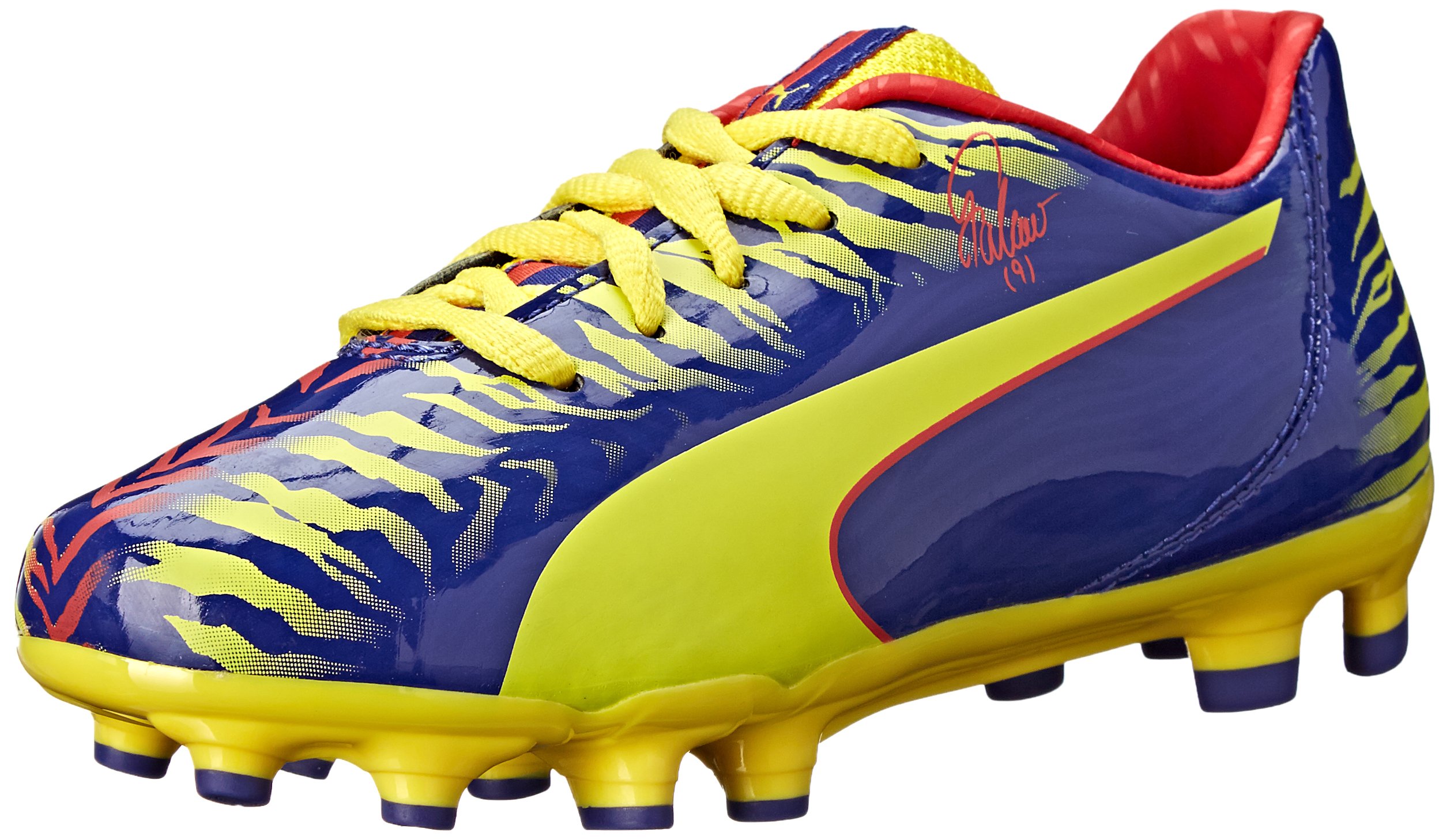 PUMA Falcao 9 Firm Ground JR Soccer Shoe (Infant/Toddler/Little Kid/Big Kid) , Clematis Blue/Vibrant Yellow/Poppy Red, 3 M US Little Kid