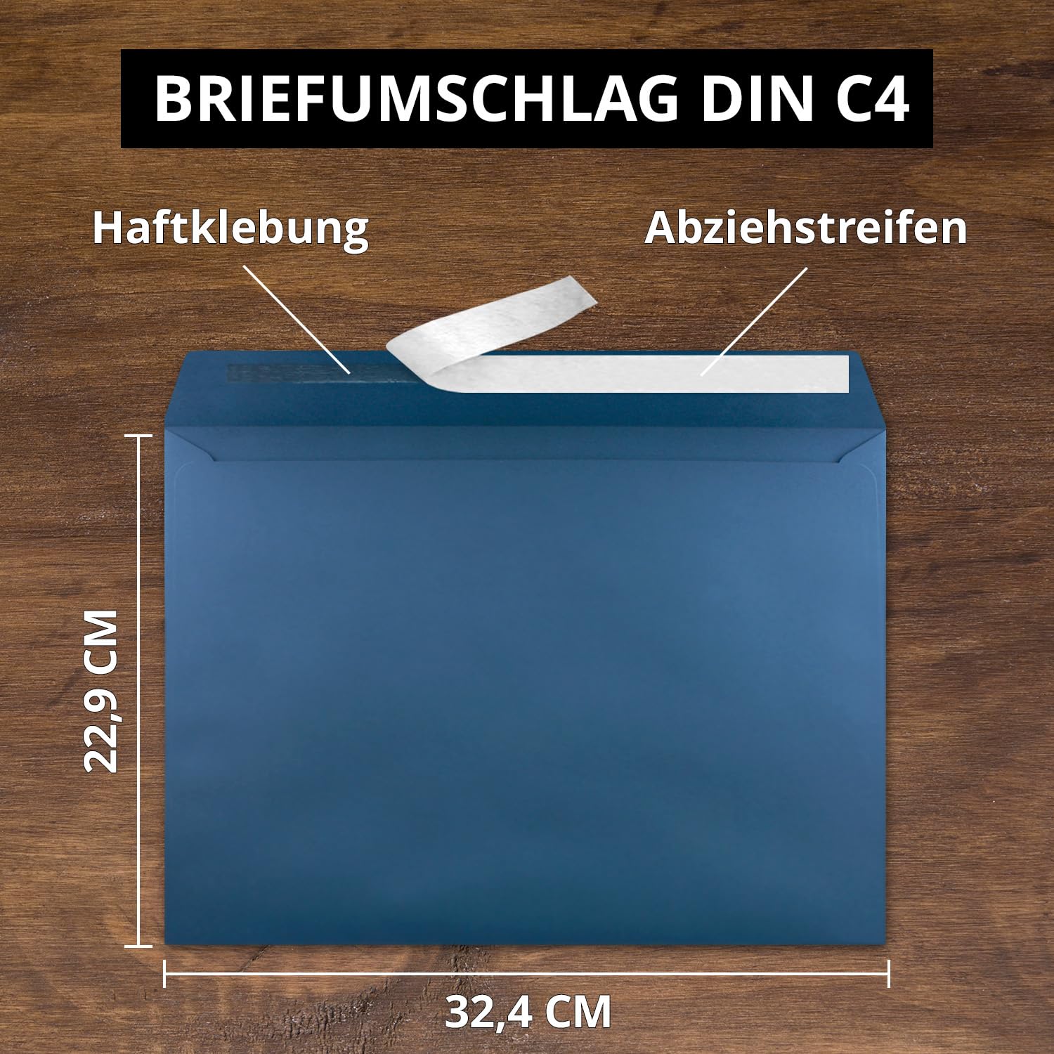 Zestaw 100 sztuk pojedynczych kartek XXL w formacie DIN A4 (21 x 29,7 cm) wraz z kopertami w formacie DIN C4 – błękit królewski – koperty z zaklejaniem – nadaje się do wysyłki kartek z życzeniami, dokumentów i bonów