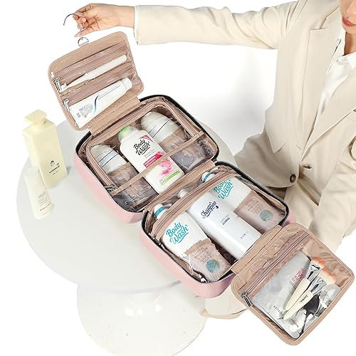Miniatura 104 de NISHEL Neceser de viaje para mujer, organizador colgante y portátil para champú de tamaño completo, acondicionador, juego de cepillos y accesorios