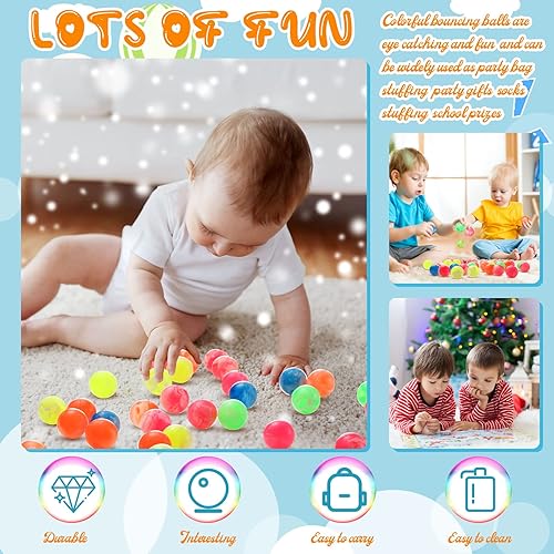 Miniatura 6 de Zhanmai 40 bolas pequeñas de goma de neón para rebotar a granel para niños de 1 pulgada, mini bola de goma colorida para preescolar, juego de aula,