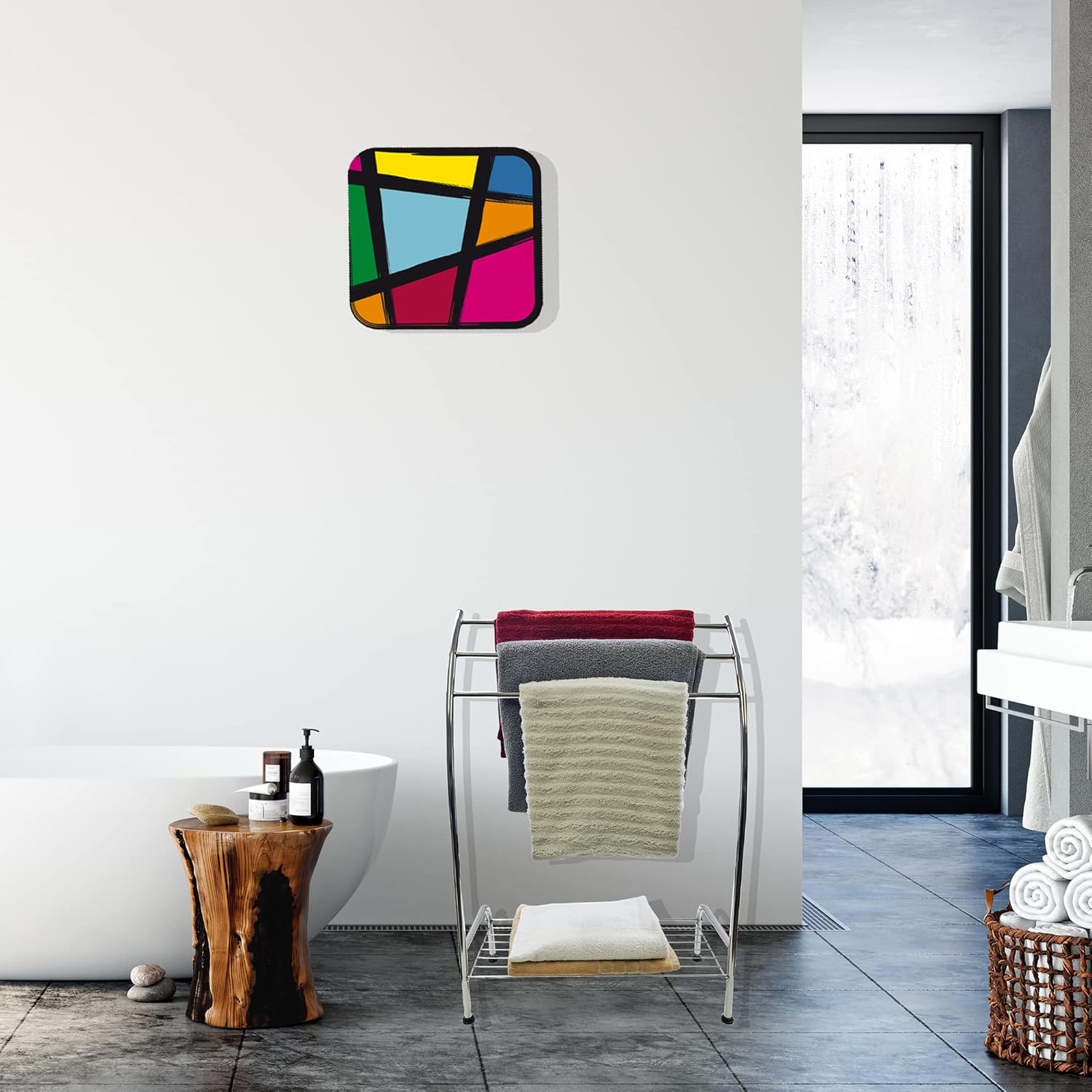 Evideco French Home Goods Freestanding Curved 3 Towels Stand with Shelf Chromed Metal : Home & Kitchen