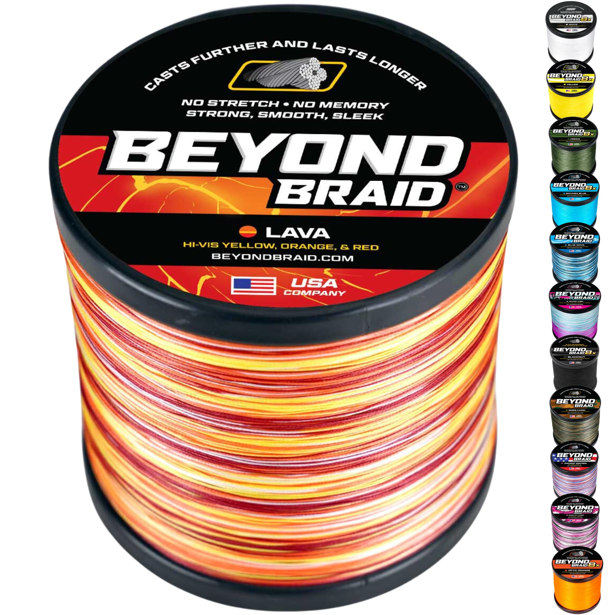 Beyond Braid Braided Fishing Line -Super Strong - Abrasion Resistant - No Stretch -Blue Camo, Moss Camo, White, Green, Pink, Blue, 4 Strand 8 Strand