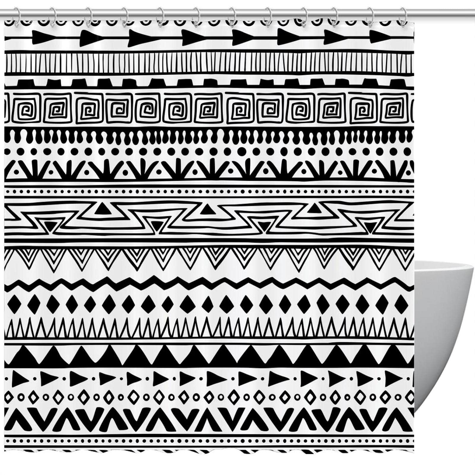 Rideau de douche 167 x 182 cm textile ethnique géométrique moderne