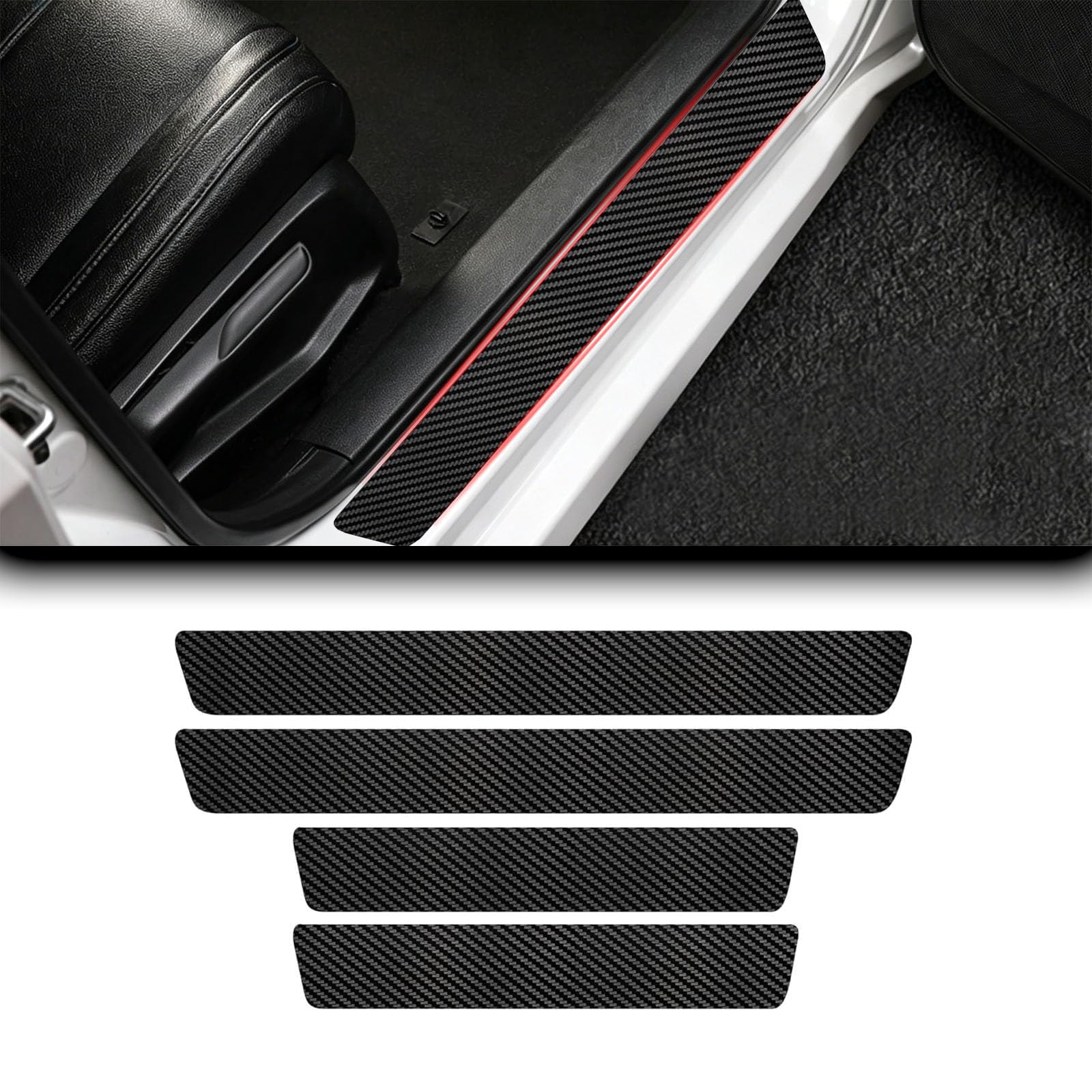 QIZUN Door Sill Protector for Jeep Renegade 2014-2025, Carbon Fiber Car Door Threshold Scuff Plate Guard Sticker 4 Pcs Anti-Scratch Waterproof Universal Accessory Black