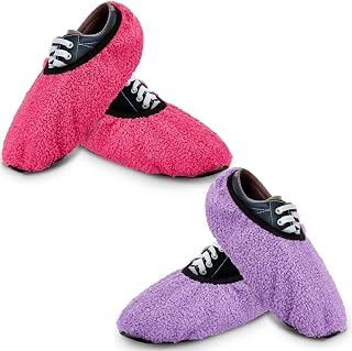 2 Pairs Women Bowling Shoe Cover Fuzzy Non Slip Bowling Shoes Protector Purple and Rose Red Bowling Shoe Protector Covers for Woman Adults Accessories, Size 7-8.5