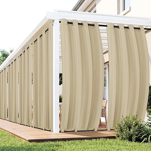 Outdoor Curtains for Patio Waterproof 6 Panels - Windproof, Privacy,