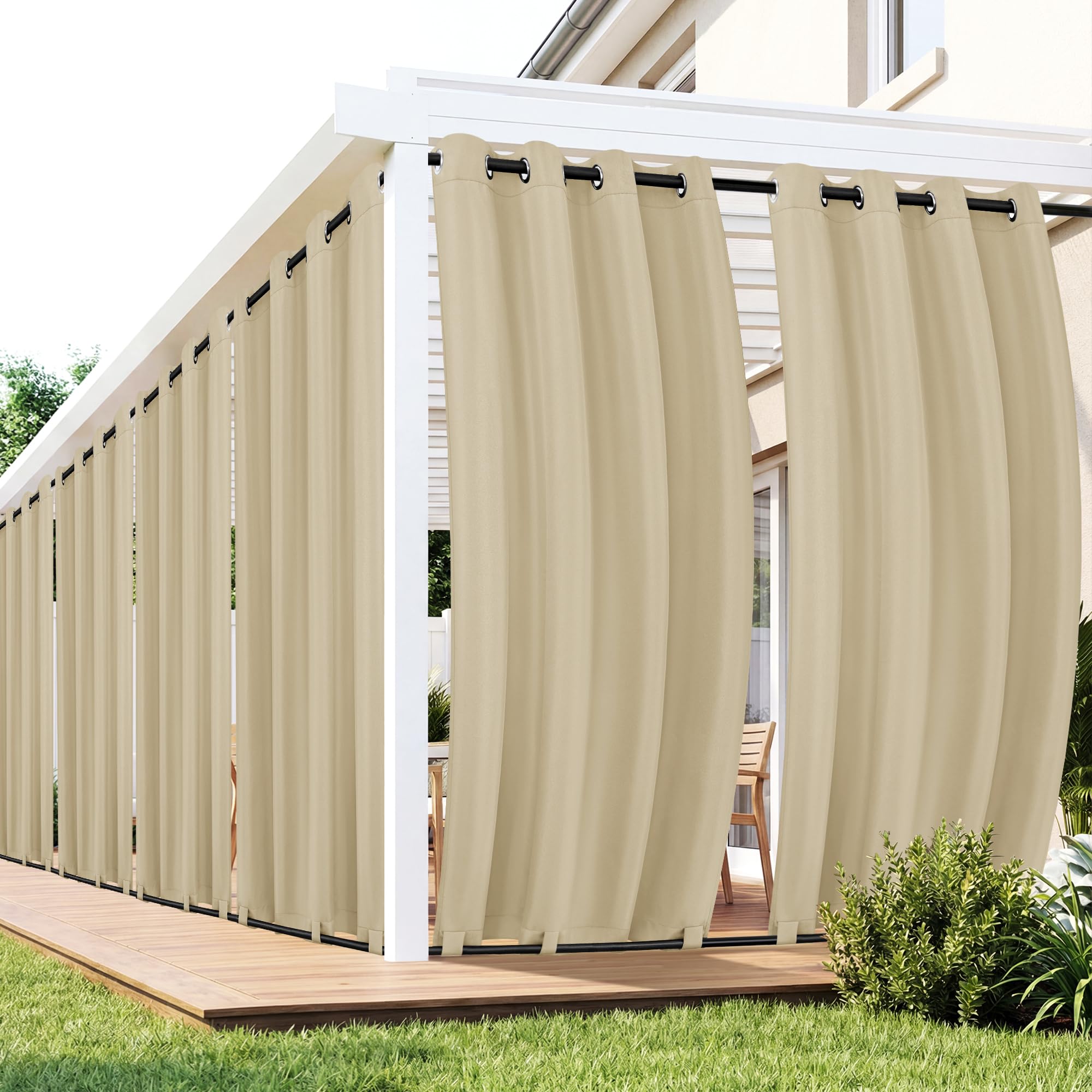 Photo 1 of RichSets Outdoor Curtains for Patio Waterproof 6 Panels - Windproof, Privacy, Weatherproof Outside Drapes for Gazebo Pergola Porch, Grommet Top and Tab Bottom, 54x84 Inch, Cream
