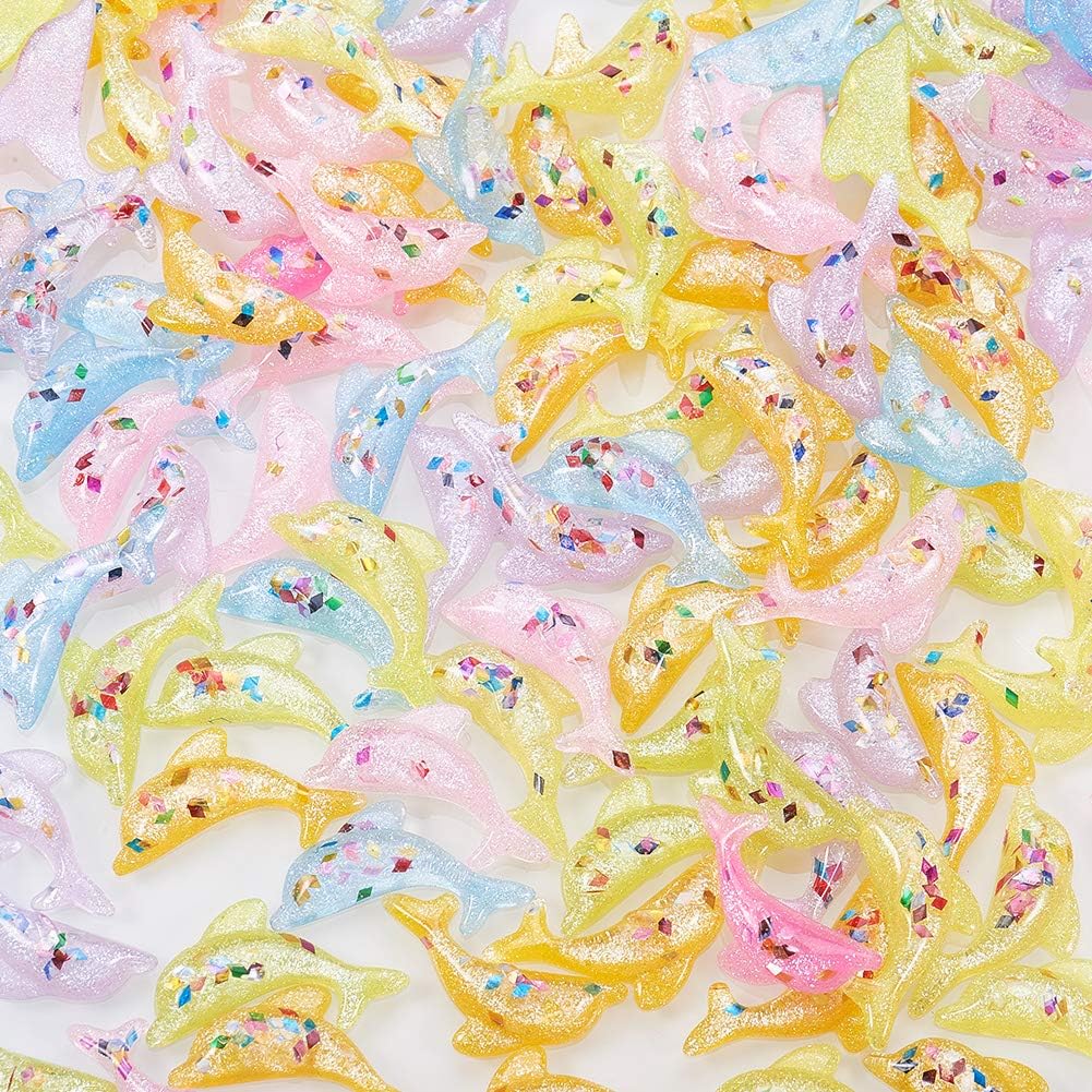 LiQunSweet 200 Pcs Cabochons Paillette Dolphin Marine No-Hole Beads Slices Beads Flatback Buttons for Craft Making Miniature Fairy Garden Phone Case Décor