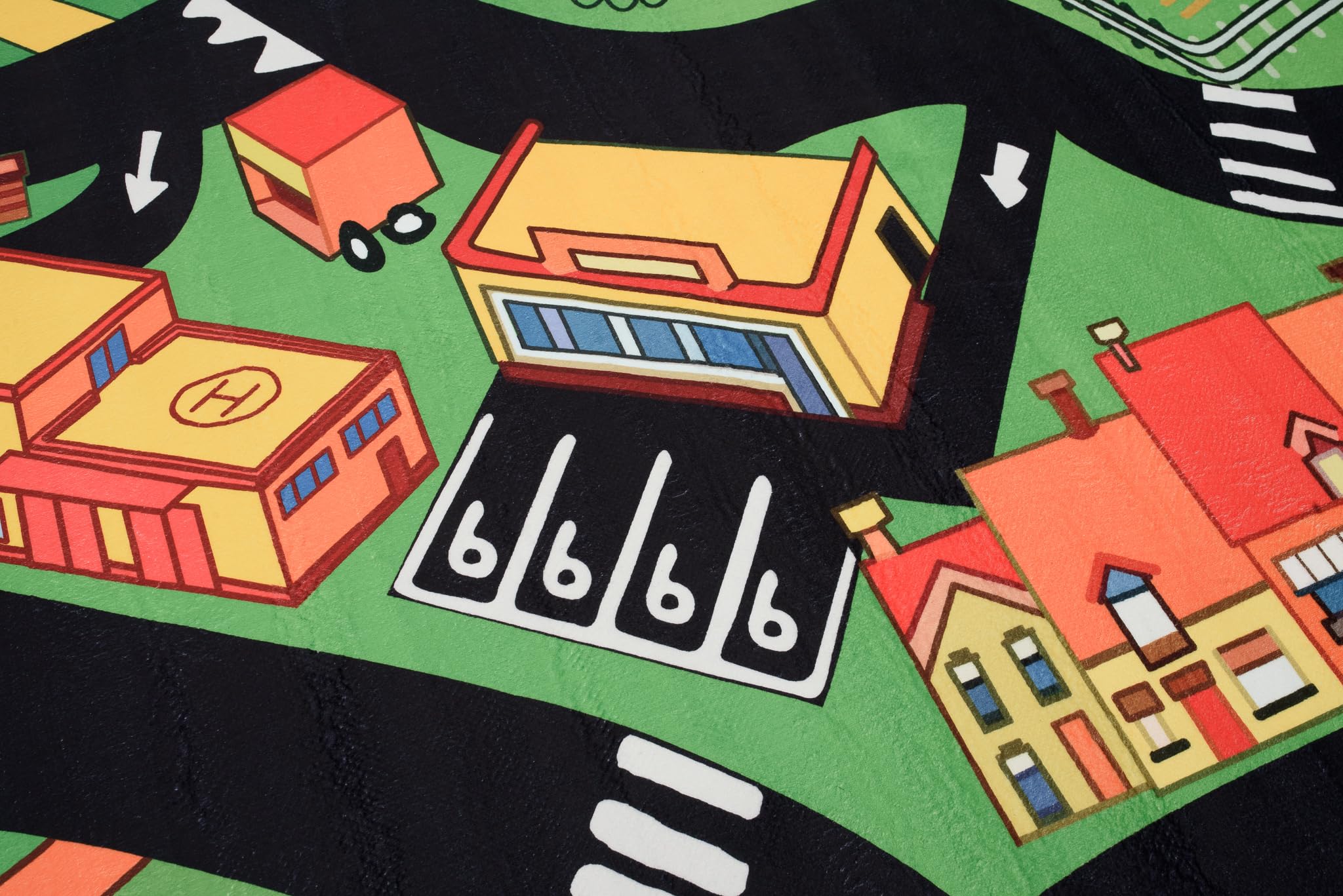 TAPISO Flannel Tapis Chambre Enfant Bébé Fille Garçon Antidérapant Lavable Vert Noir Rouge Tapis de Jeux Voiture Circuit Route Ville Poils Ras Oeko-TEX Résistant 120 x 170 cm