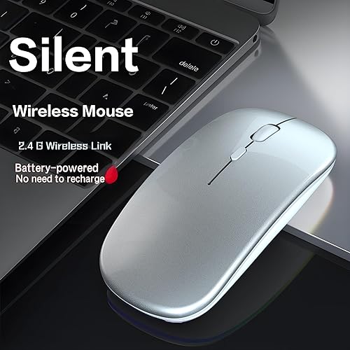 Miniatura 2 de Ratón inalámbrico, 2.4 G, delgado y portátil, con receptor USB, silencioso, óptico silencioso para portátil, PC, laptop, computadora, plateado