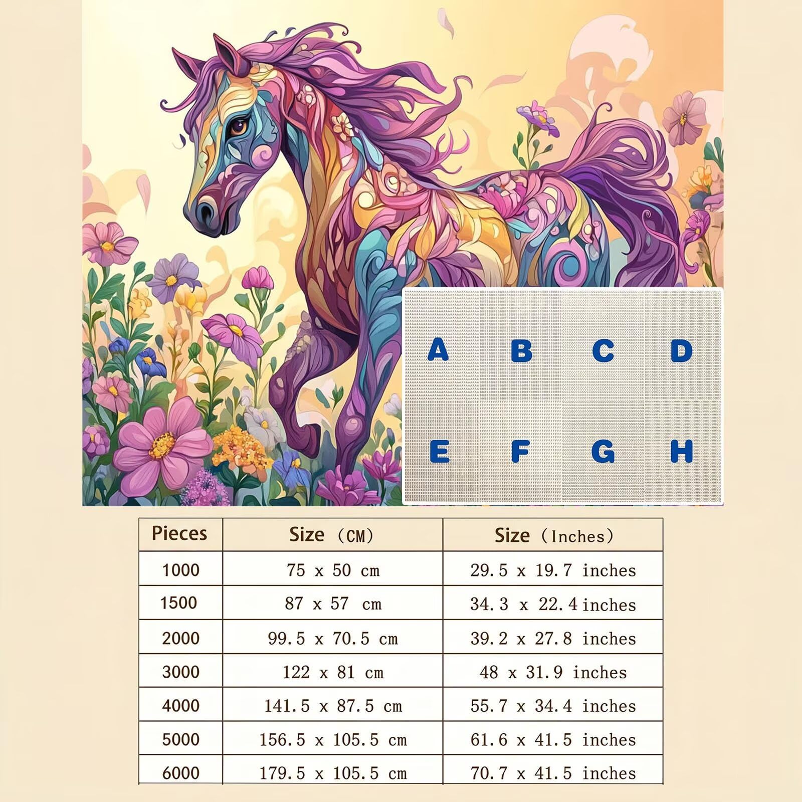 Caballo Flor-3 Puzzle de 1500 Piezas, Juego de Mesa Familiar de Madera - Rompecabezas Adultos para Toda La Familia, Rompecabezas Educativo DIY y Antiestrés - con Mapa de Referencia, 87 x 57 cm f0-660