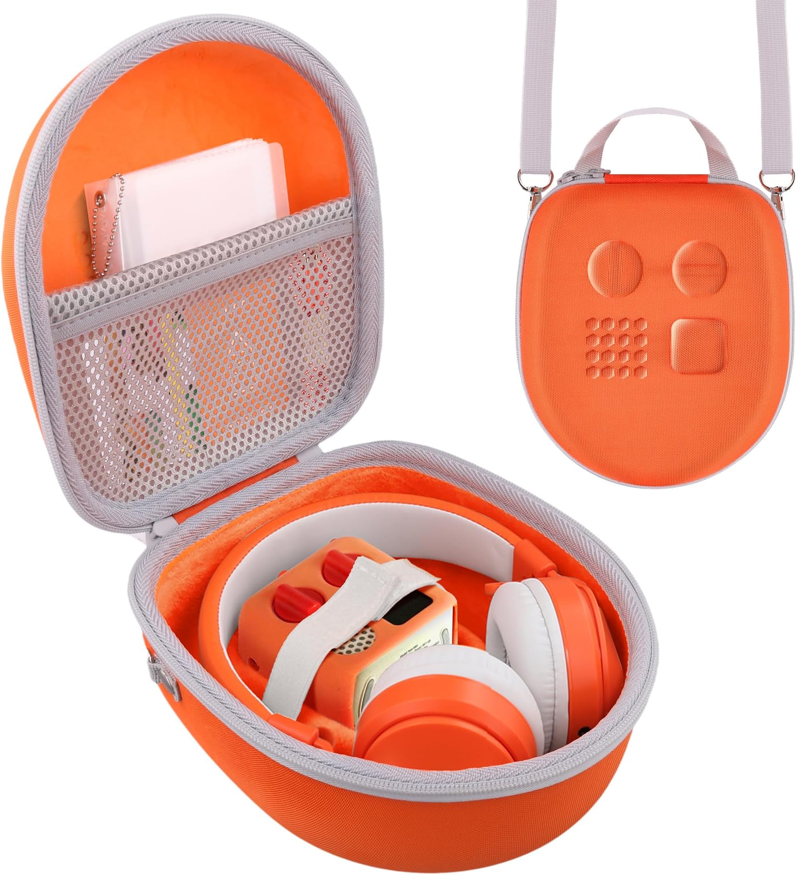 Hard Travel Case for YOTO Mini With Headphones, Orange+White Zipper