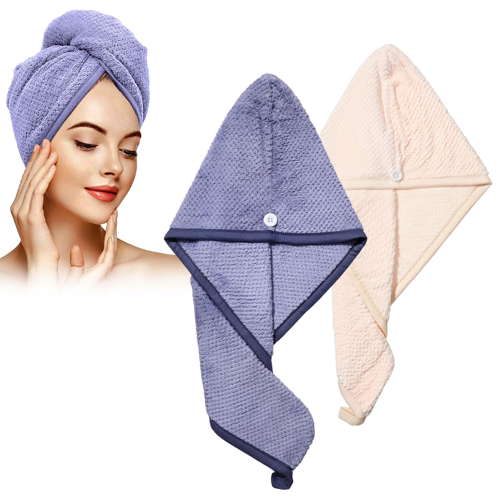 LJBTLQ Hair Drying Towel Quick Dry Microfiber Hair Turban 2 Pack Anti Frizz Hair Towel Wrap for Women Girl