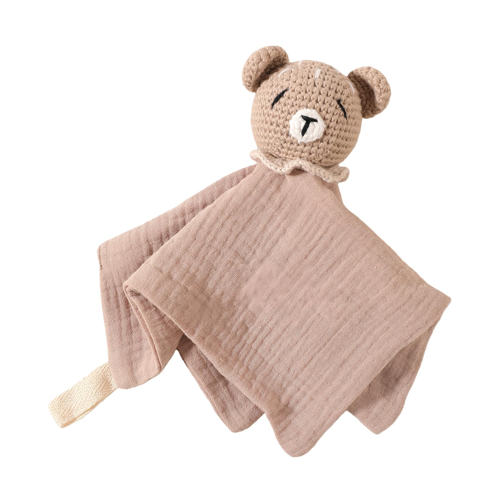 Kaeltsyn Lovely Animal Crochet Security Blanket Soothing Doll for Infants Soft Cotton Multipurpose As Burp Cloth or Toy Newborns Gift
