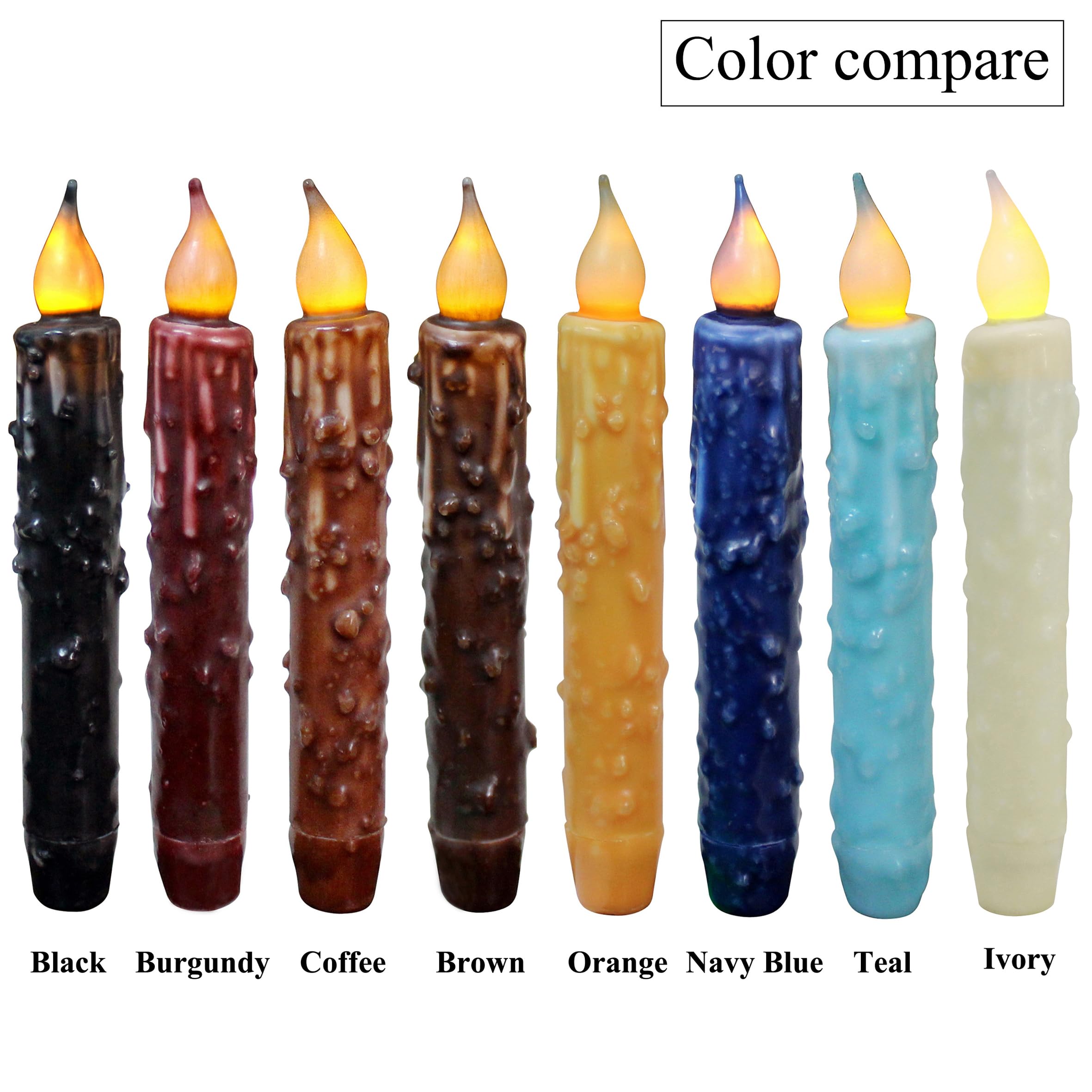 CVHOMEDECO. Velas cónicas LED de cera real sumergidas a mano, funciona con pilas, decoración rústica primitiva sin llama, 6-3/4 pulgadas, naranja, 6 unidades en un paquete